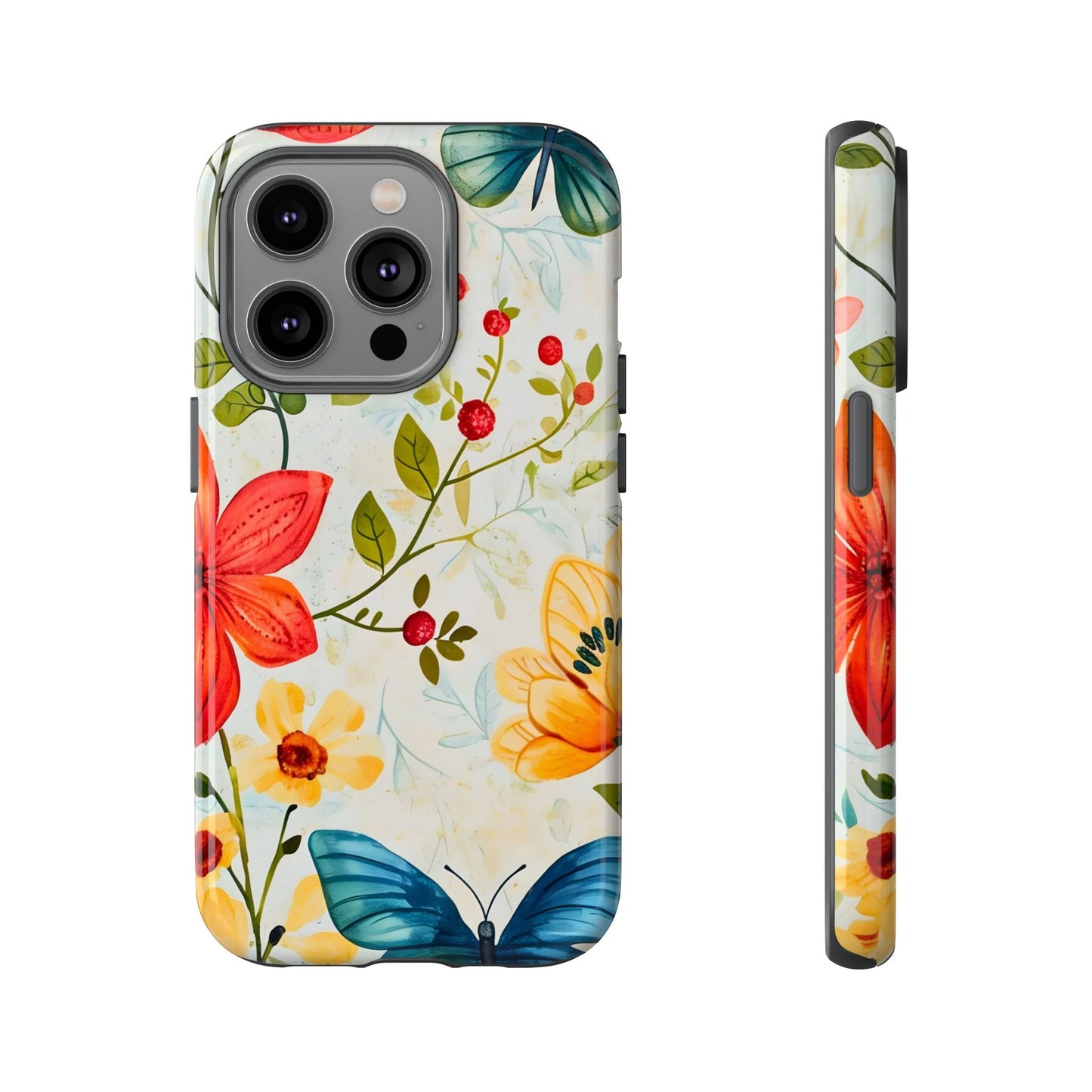 Floral Phone Case with Butterflies, Flower Design, Tough Phone Cover, Nature Lover Gift, Stylish Phone Accessory, Eco-Friendly