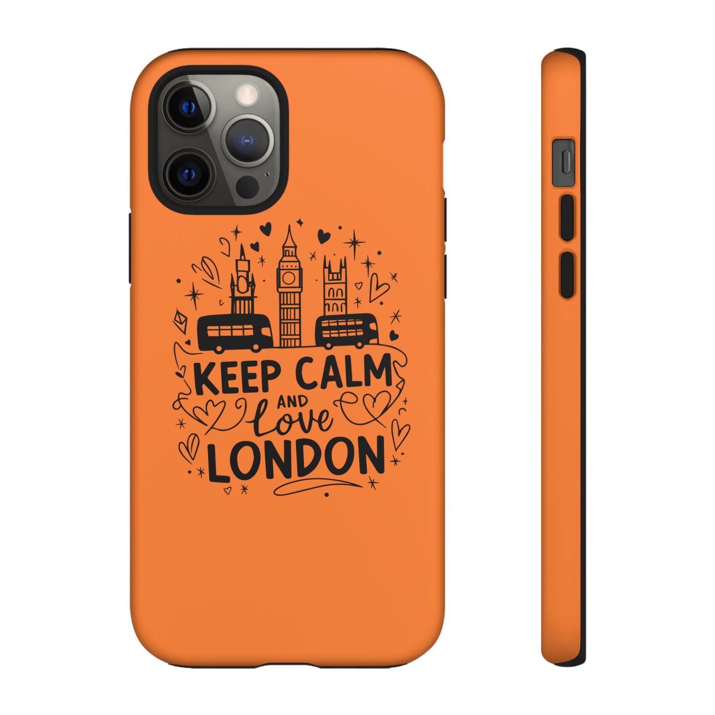 London-Themed Phone Case: Keep Calm and Love London, UK Souvenir, Travel Gift, City Lover, Smartphone Accessories, Orange Design