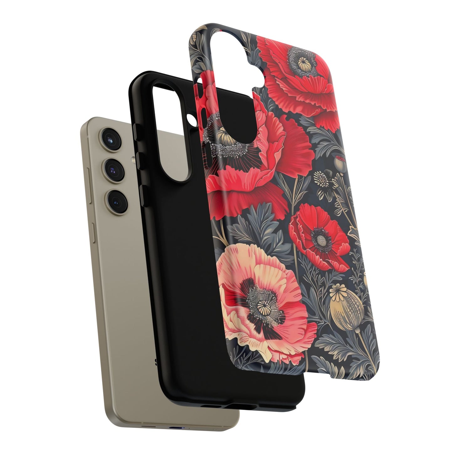 Floral Phone Case with Artistic Poppies, Tough Cases, Flower Design, Nature Lover Gift, Customizable Mobile Cover, Stylish Phone Accessories