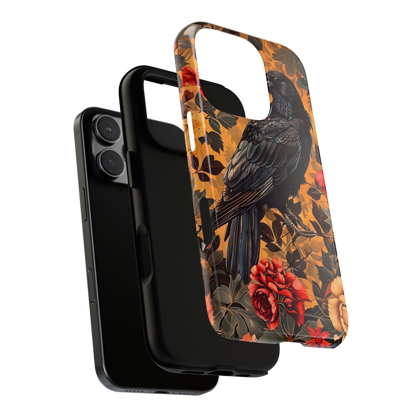Raven Floral Phone Case - Tough Cases, Blackbird Decor, Gift for Nature Lovers, Bird Themed Accessories, Unique Phone Cover