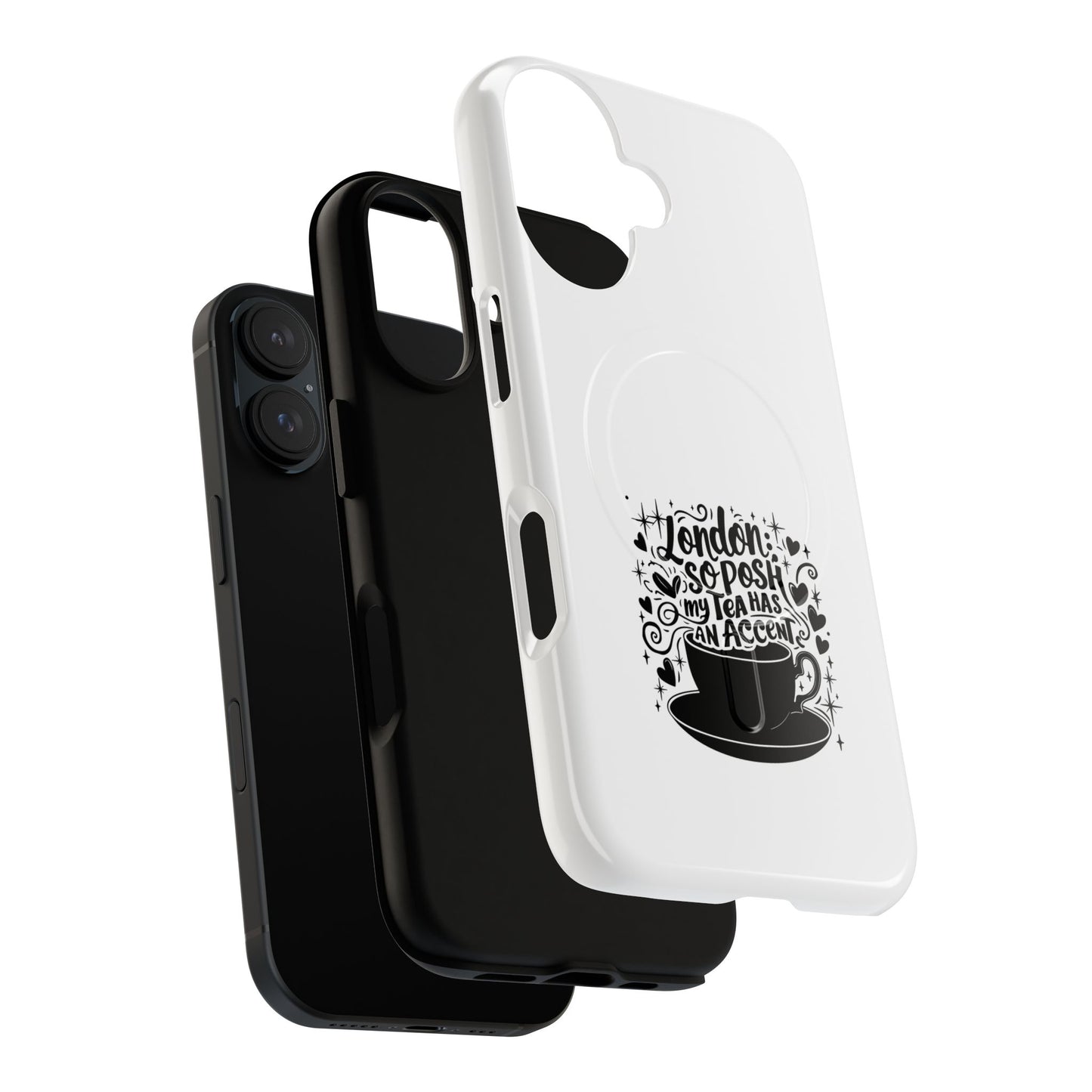 Chic Phone Case with London Tea Design, Tough Magnetic Case for iPhone, Gift for Tea Lovers, Stylish Mobile Accessory, Unique Phone Cover