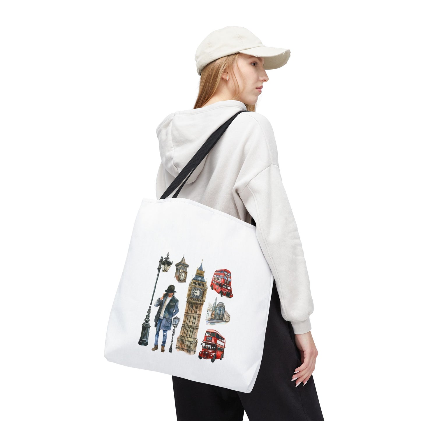 London-Themed Tote Bag, Travel Accessory, Gift for Travelers, AOP Design, Unique Shopping Bag, Stylish Carry-All