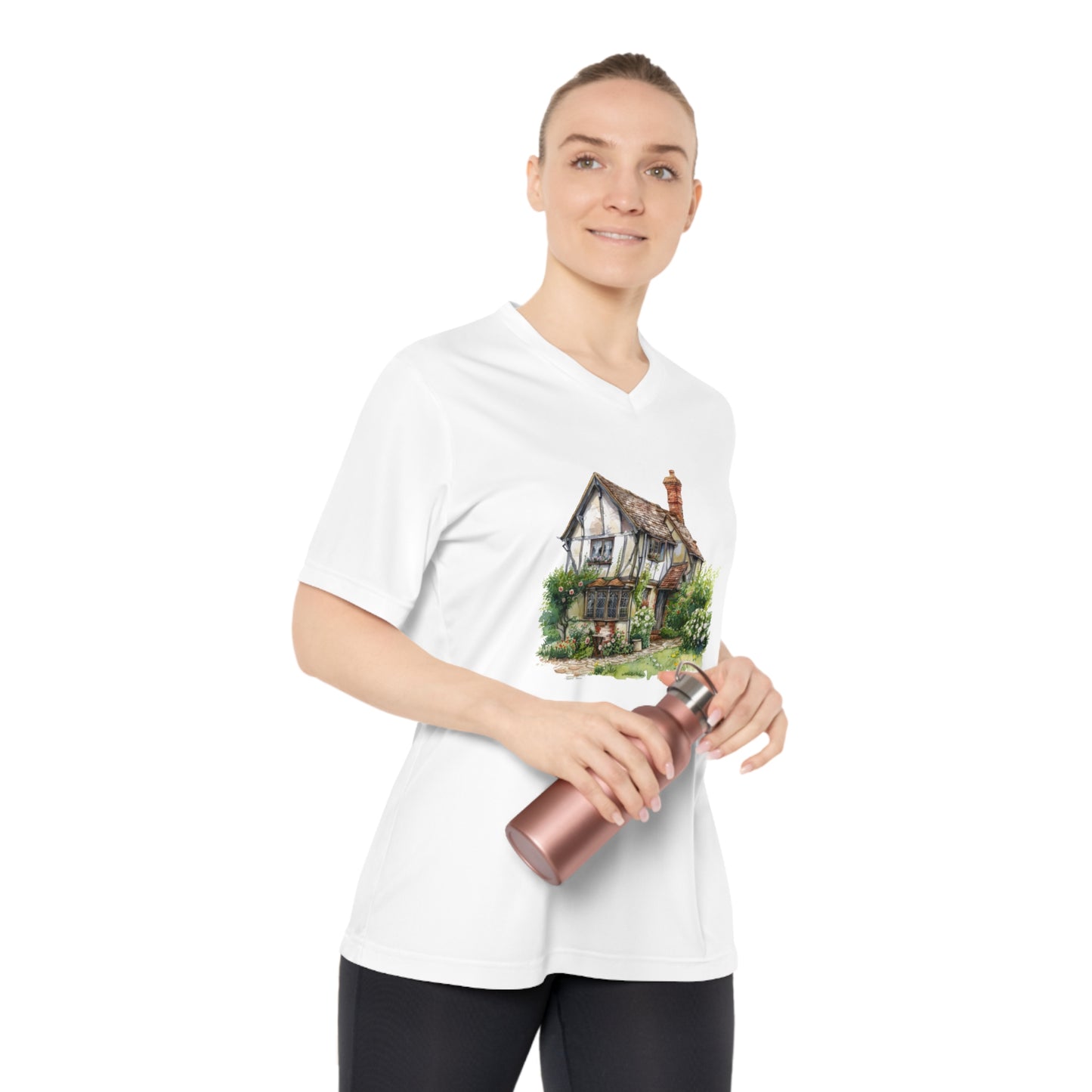 Women's Performance V-Neck T-Shirt - Historic English Home Wall Art Design