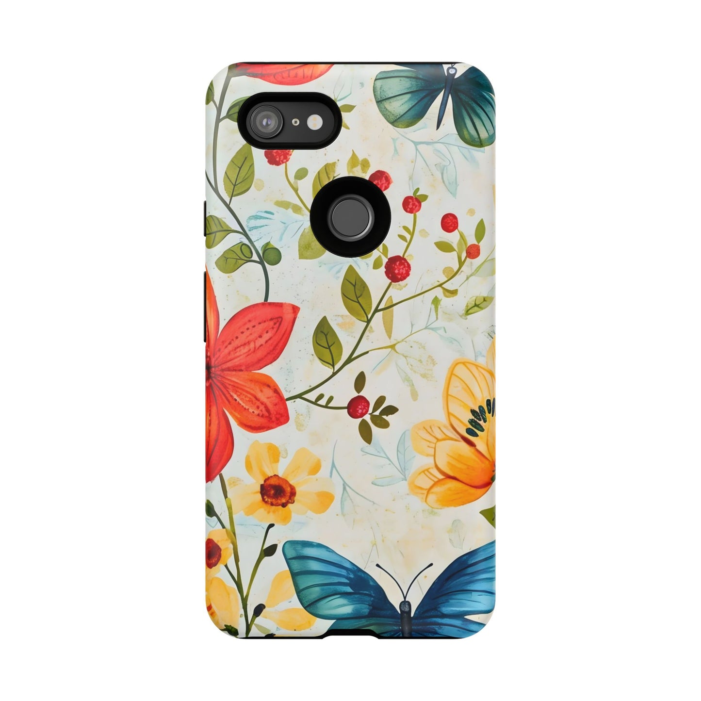 Floral Phone Case with Butterflies, Flower Design, Tough Phone Cover, Nature Lover Gift, Stylish Phone Accessory, Eco-Friendly