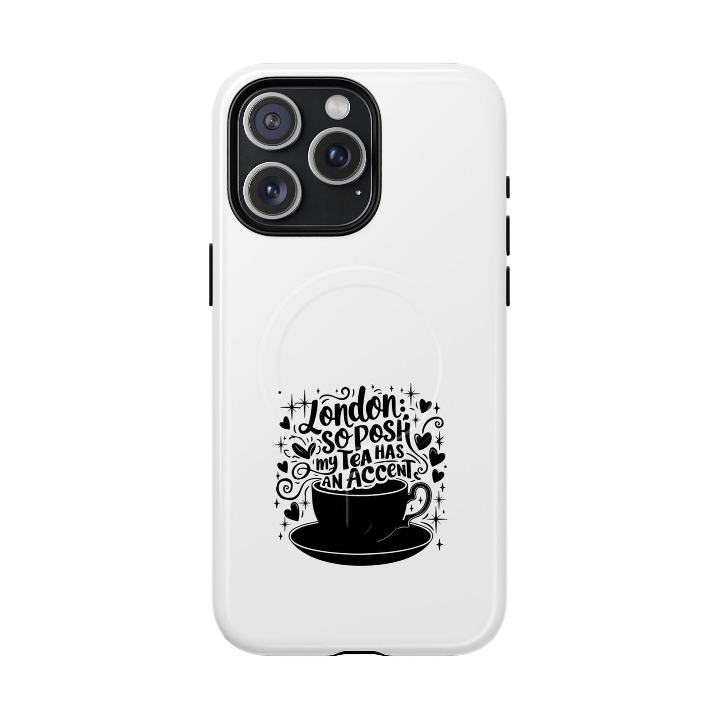 Chic Phone Case with London Tea Design, Tough Magnetic Case for iPhone, Gift for Tea Lovers, Stylish Mobile Accessory, Unique Phone Cover