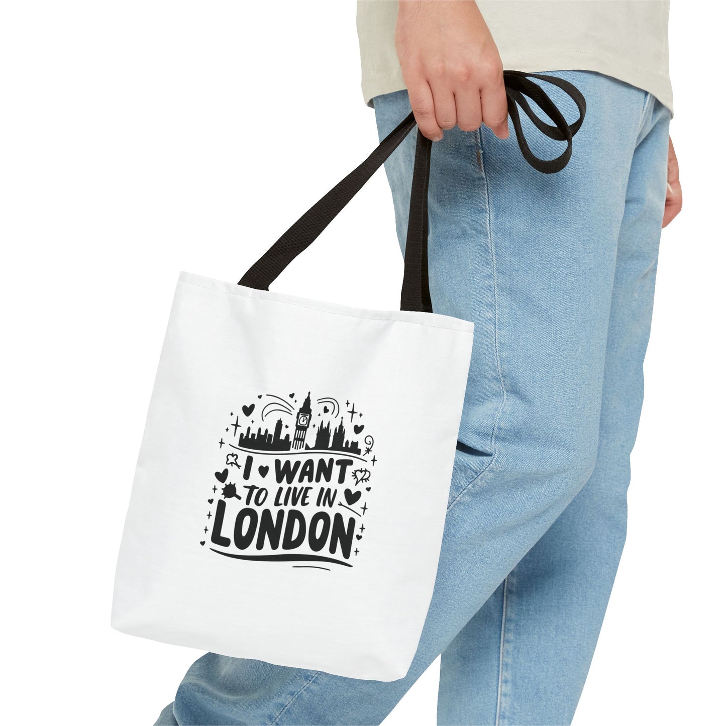 I Want to Live in London Tote Bag | City Lover Gift | Travel Accessory | Inspirational Quote Carryall