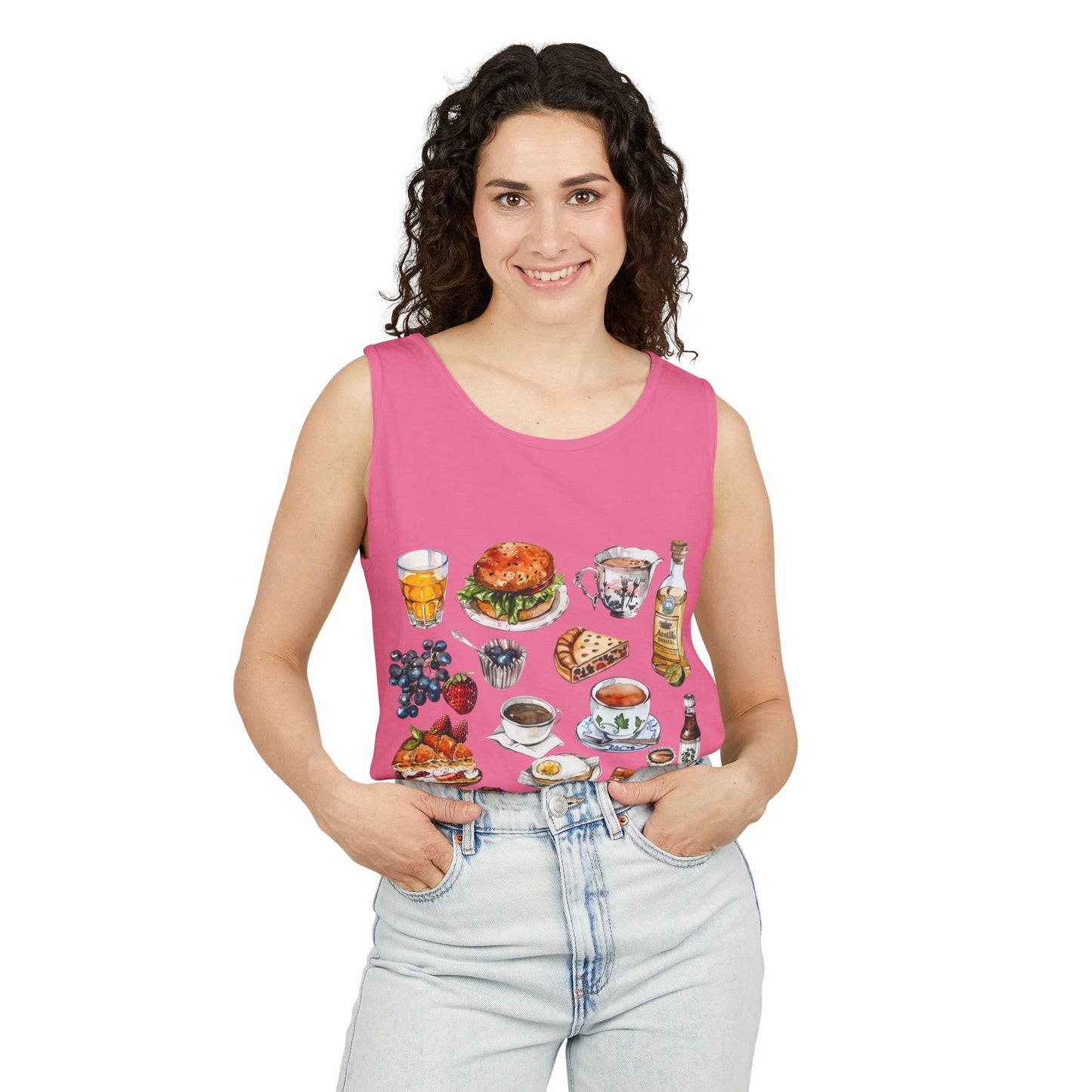 Unisex Garment-Dyed Tank Top - England Travel Icons Artistic Print
