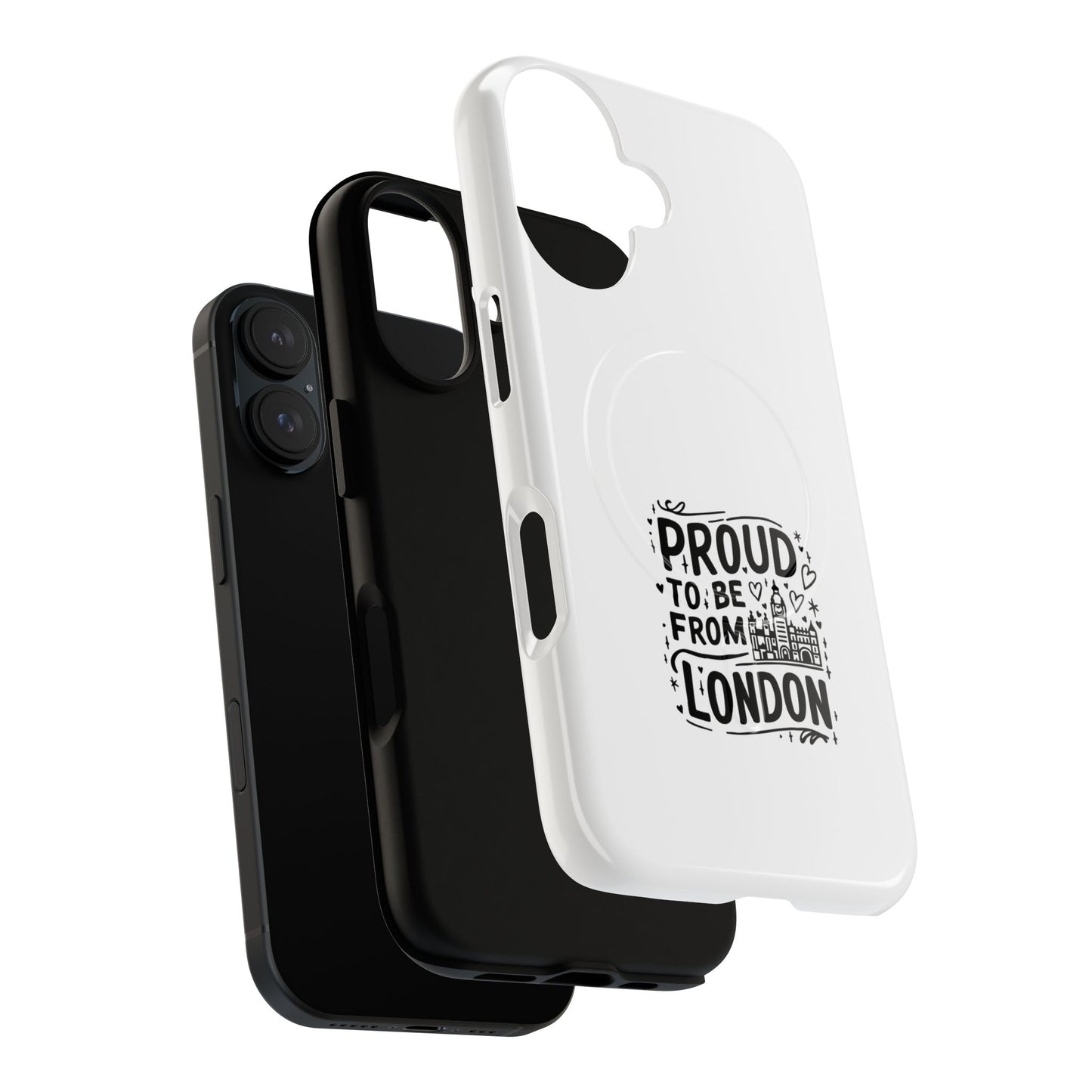 Proud London Magnetic Phone Case, Tough Phone Cover, Gift for Londoners, Travel Souvenir, Black and White Design