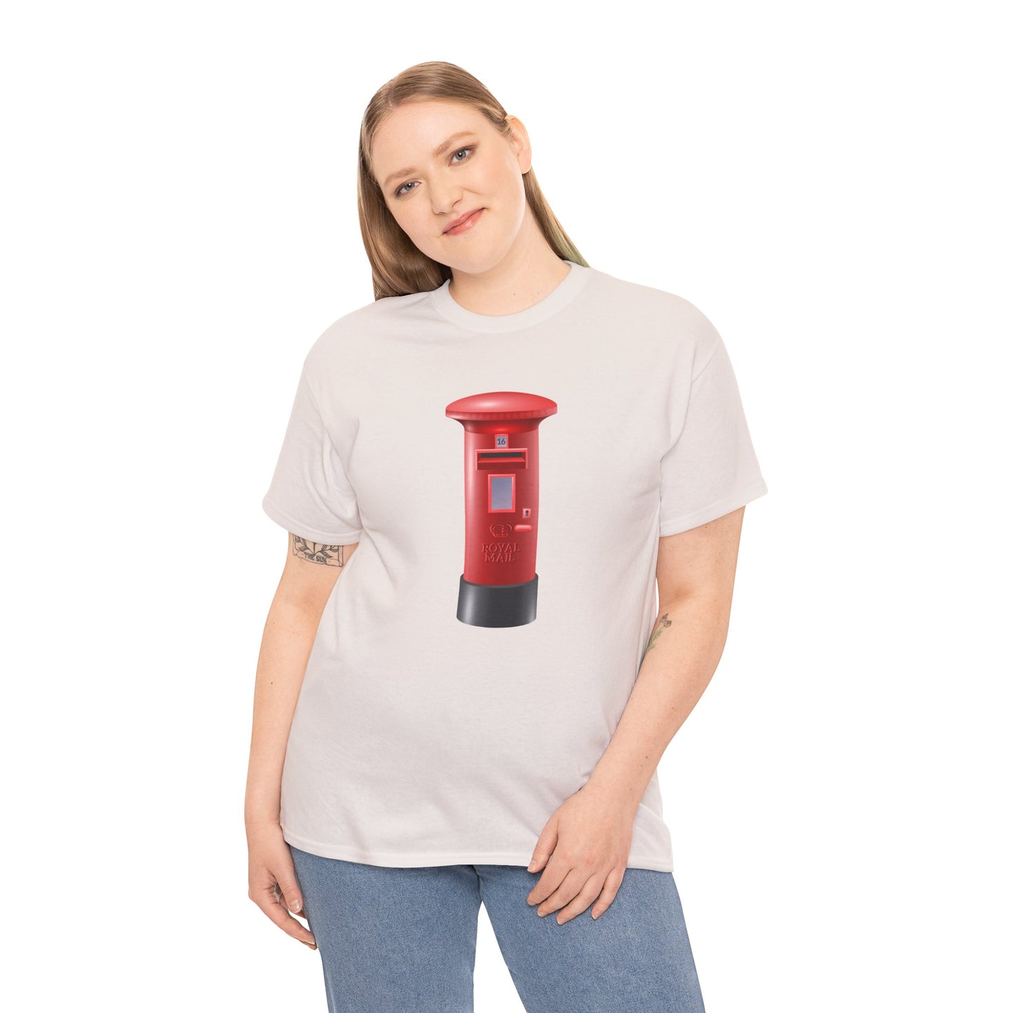 Unisex Heavy Cotton Tee - Classic UK Royal Mailbox Design - British Postbox Icon