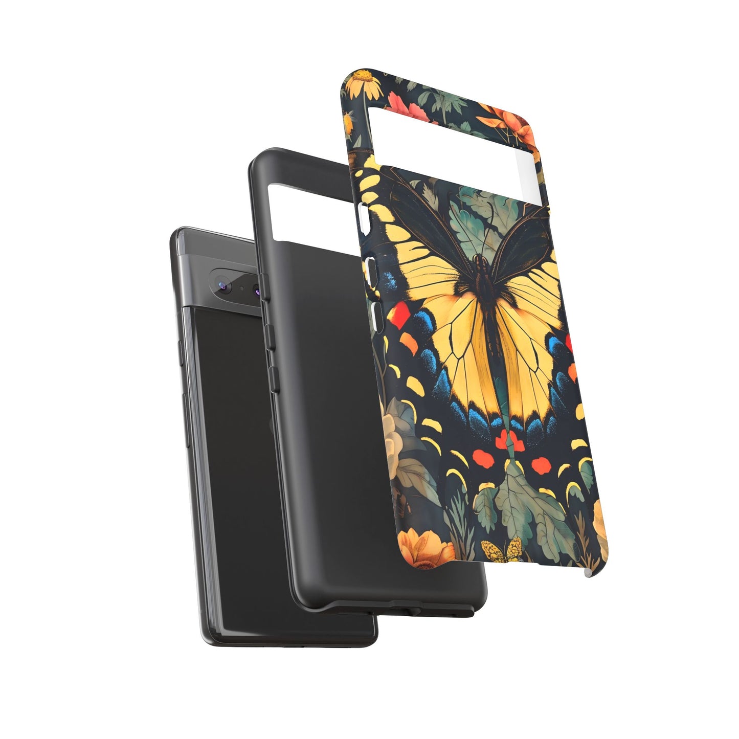 Butterfly Floral Phone Case, Art-inspire Tough Case, Gift for Nature Lovers, Butterfly Pattern Cover, Eco-Friendly Mobile Accessory