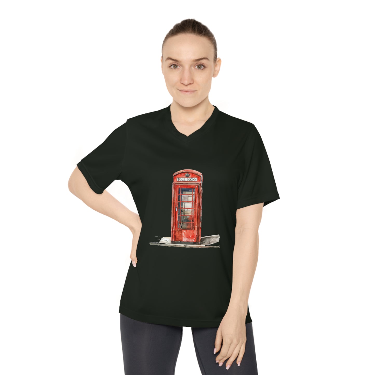 Women's Performance V-Neck T-Shirt - Iconic British Public Telephone - Classic Red Phone Box Design - London Red Phone Booth