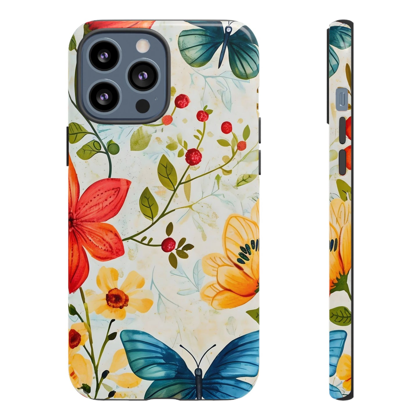 Floral Phone Case with Butterflies, Flower Design, Tough Phone Cover, Nature Lover Gift, Stylish Phone Accessory, Eco-Friendly