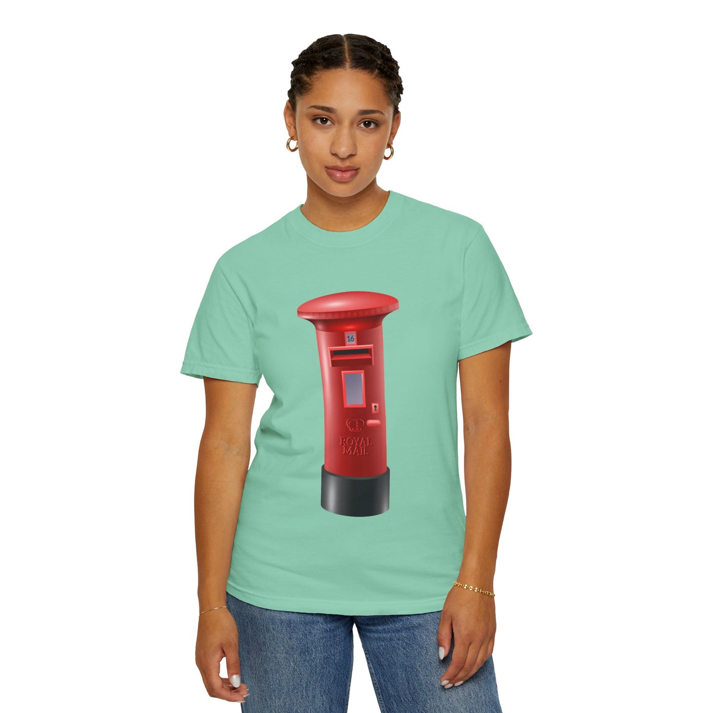 Unisex Garment-Dyed T-shirt - Classic UK Royal Mailbox Design - British Postbox Icon