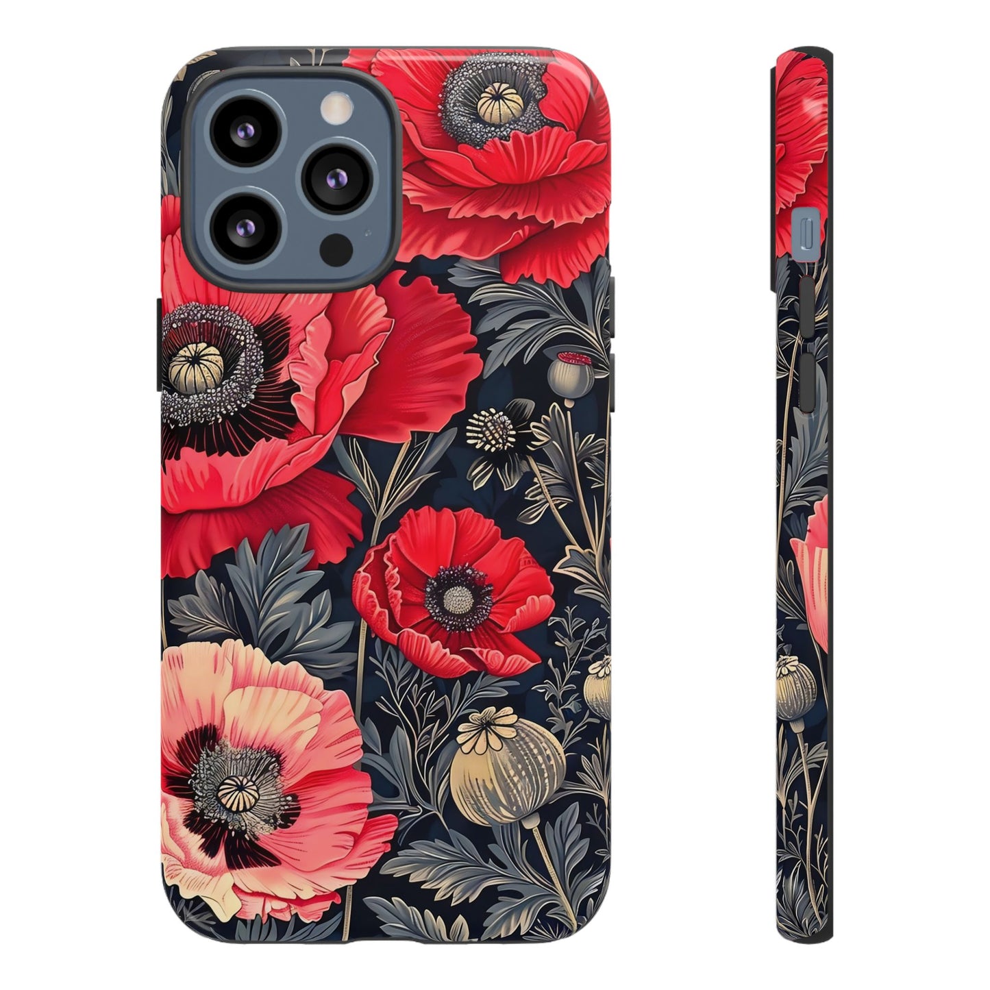 Floral Phone Case with Artistic Poppies, Tough Cases, Flower Design, Nature Lover Gift, Customizable Mobile Cover, Stylish Phone Accessories