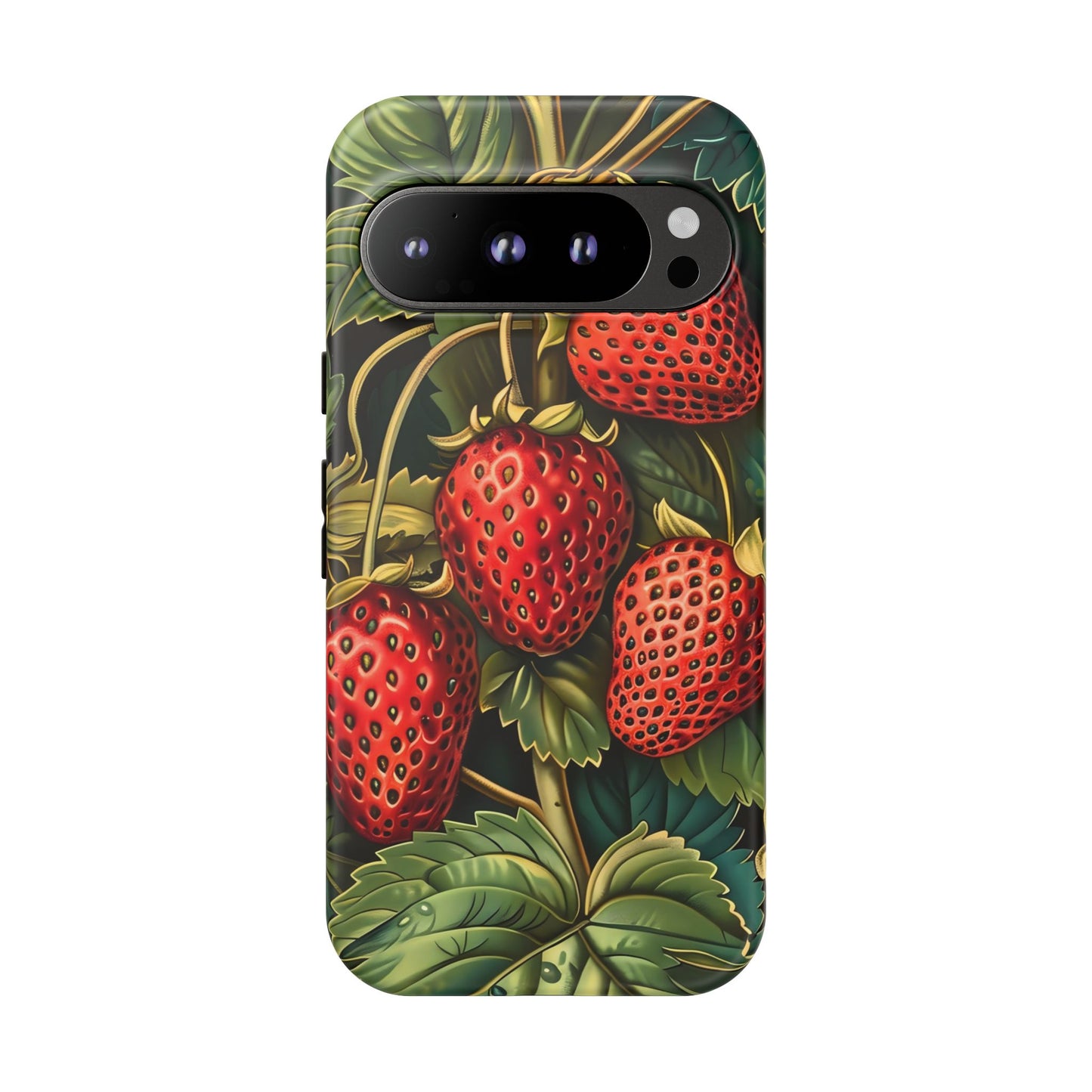 Strawberry Phone Case, Tough Berry Case, Floral Phone Cover, Cute Smartphone Shell, Nature-Inspired Gift