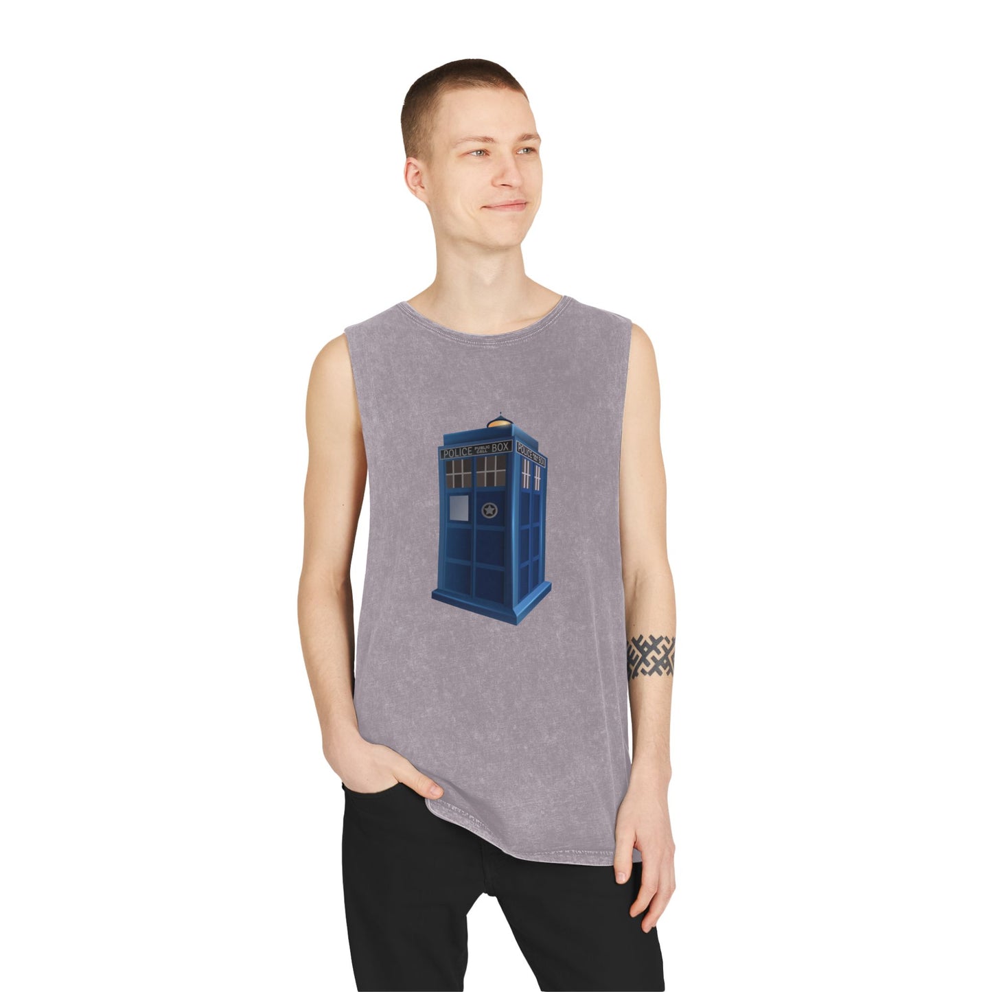 Unisex Stonewash Tank Top - British Police Public Call Box - Iconic TARDIS