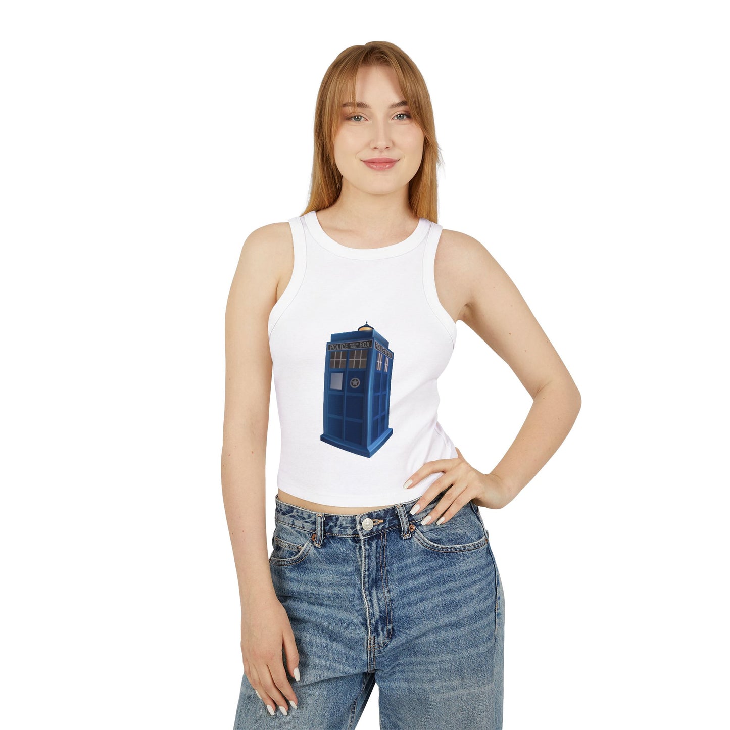 Women's Micro Rib Racer Tank Top - British Police Public Call Box - Iconic TARDIS Design