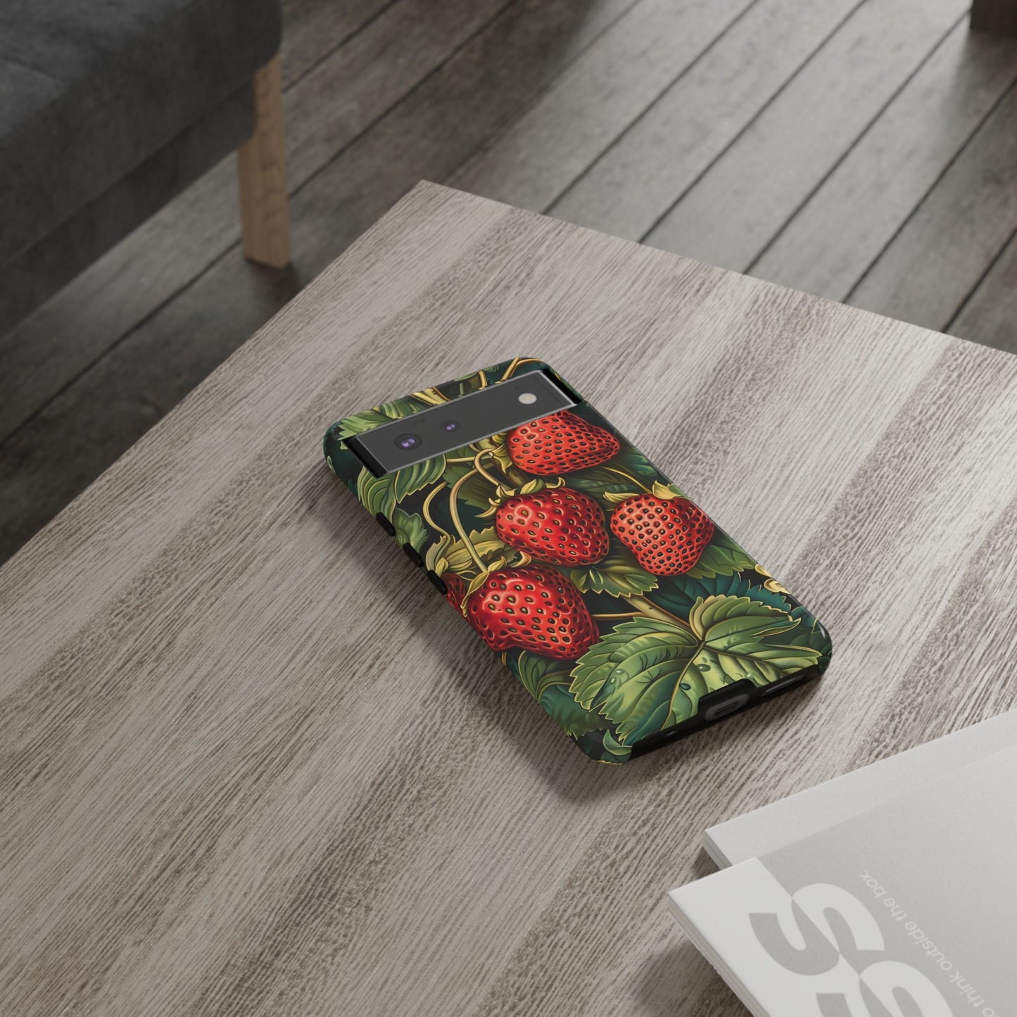 Strawberry Phone Case, Tough Berry Case, Floral Phone Cover, Cute Smartphone Shell, Nature-Inspired Gift