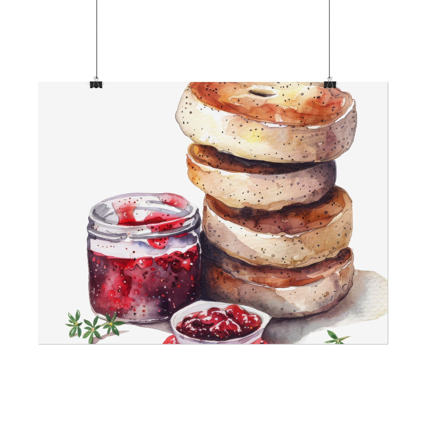 Breakfast Bagel Art Print, Foodie Decor, Kitchen Wall Art, Rolled Poster, Unique Food Gift, Home Cooking Decor