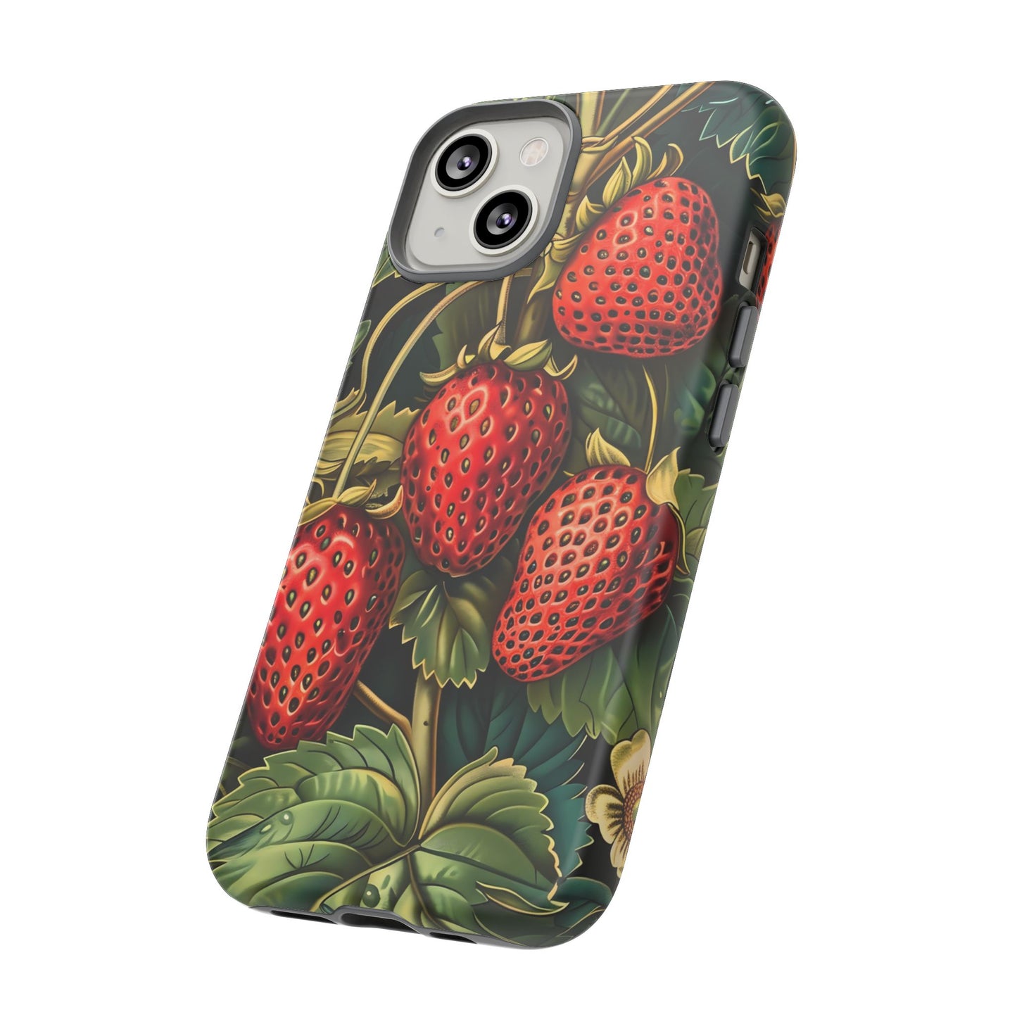 Strawberry Phone Case, Tough Berry Case, Floral Phone Cover, Cute Smartphone Shell, Nature-Inspired Gift