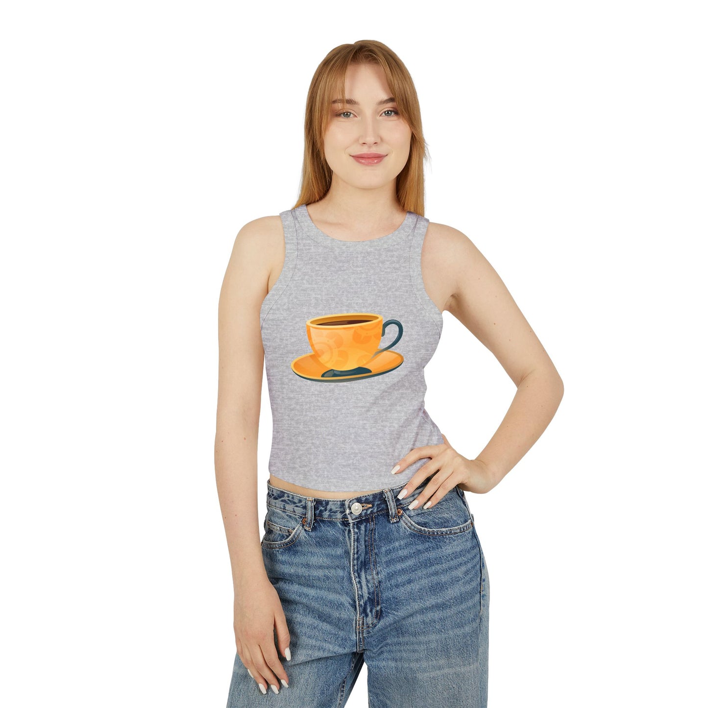 Women's Micro Rib Racer Tank Top - Elegant British Tea Cup - Classic Tea Time Style