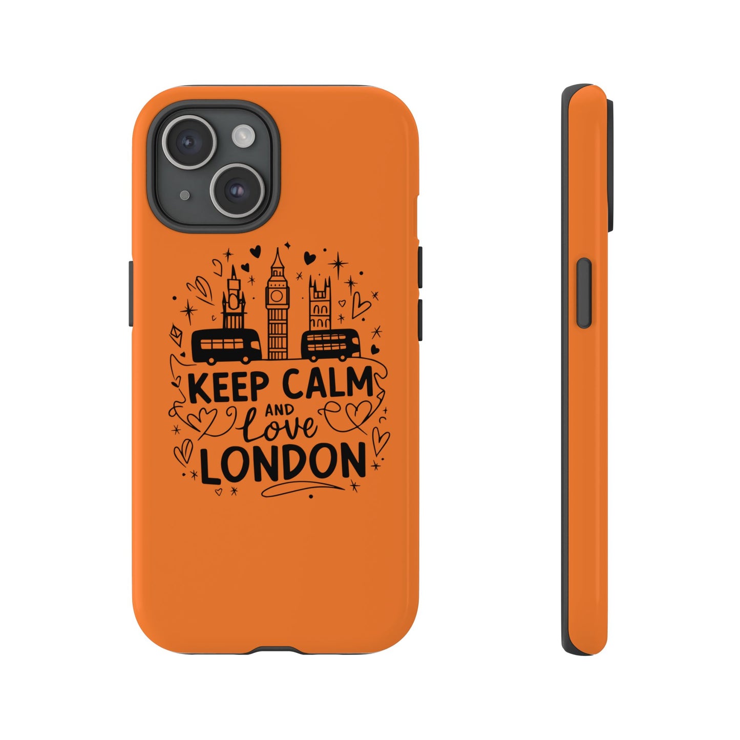 London-Themed Phone Case: Keep Calm and Love London, UK Souvenir, Travel Gift, City Lover, Smartphone Accessories, Orange Design