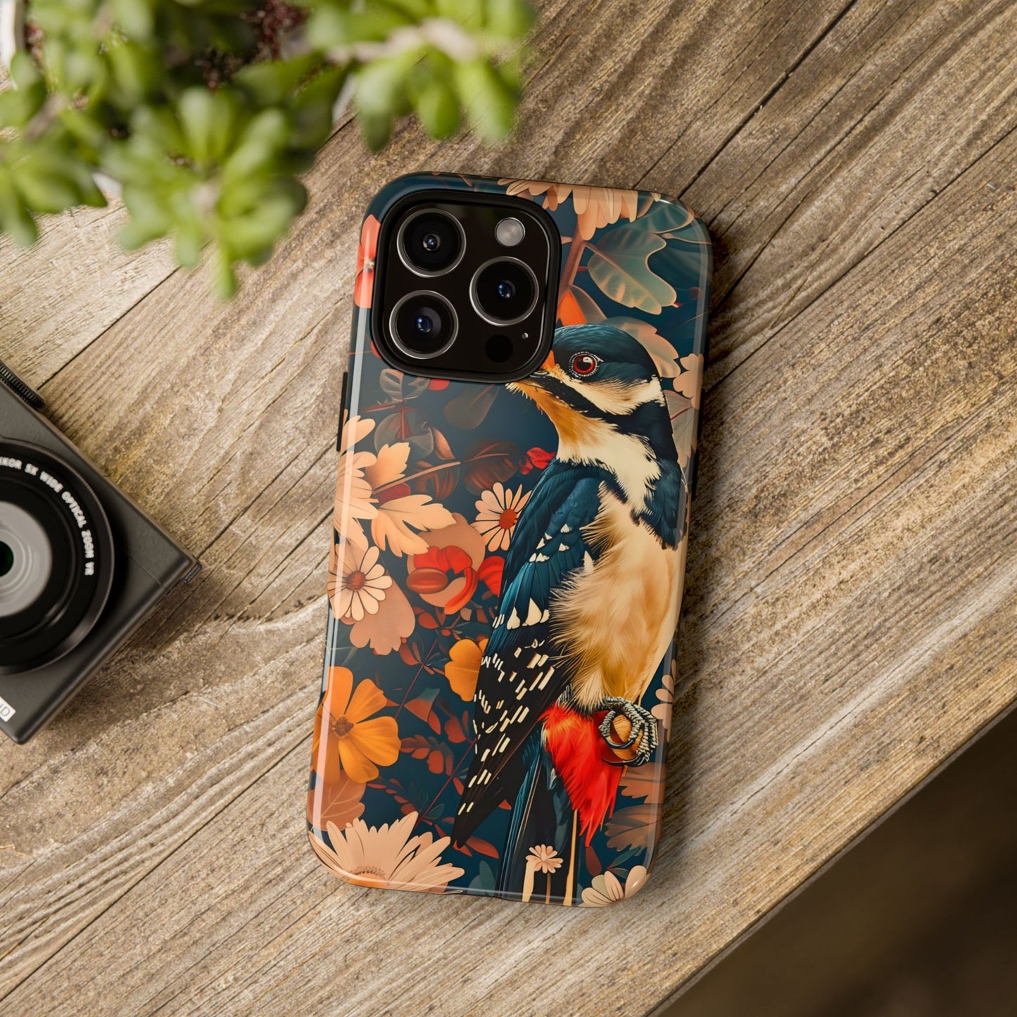 Artistic Bird Phone Case, Unique Tough Cases for Nature Lovers, Floral Design, Cute Gift, Customized Phone Accessories