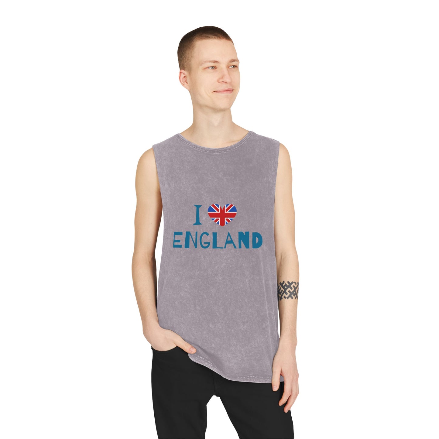 Unisex Stonewash Tank Top Cozy - I Love England - Union Jack Heart