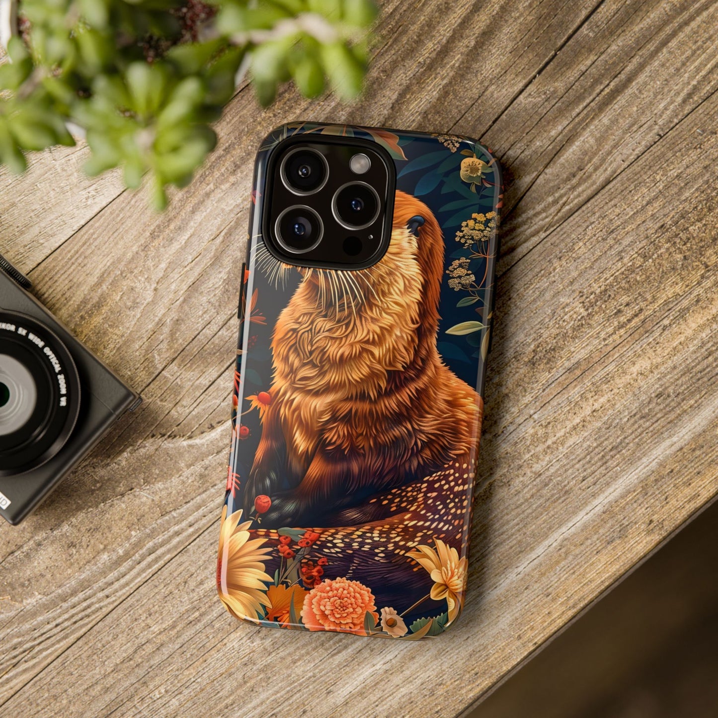 Otter Phone Case, Floral Otter Design, Tough Phone Cover, Nature Lover Gift, Cute Animal Accessories