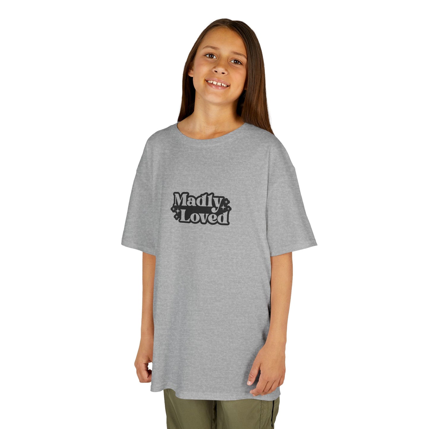 Kids Heavy Cotton Tee - Minimalist Madly Loved Sublimation Graphic - Cute and Comfortable Shirt for Young Ones
