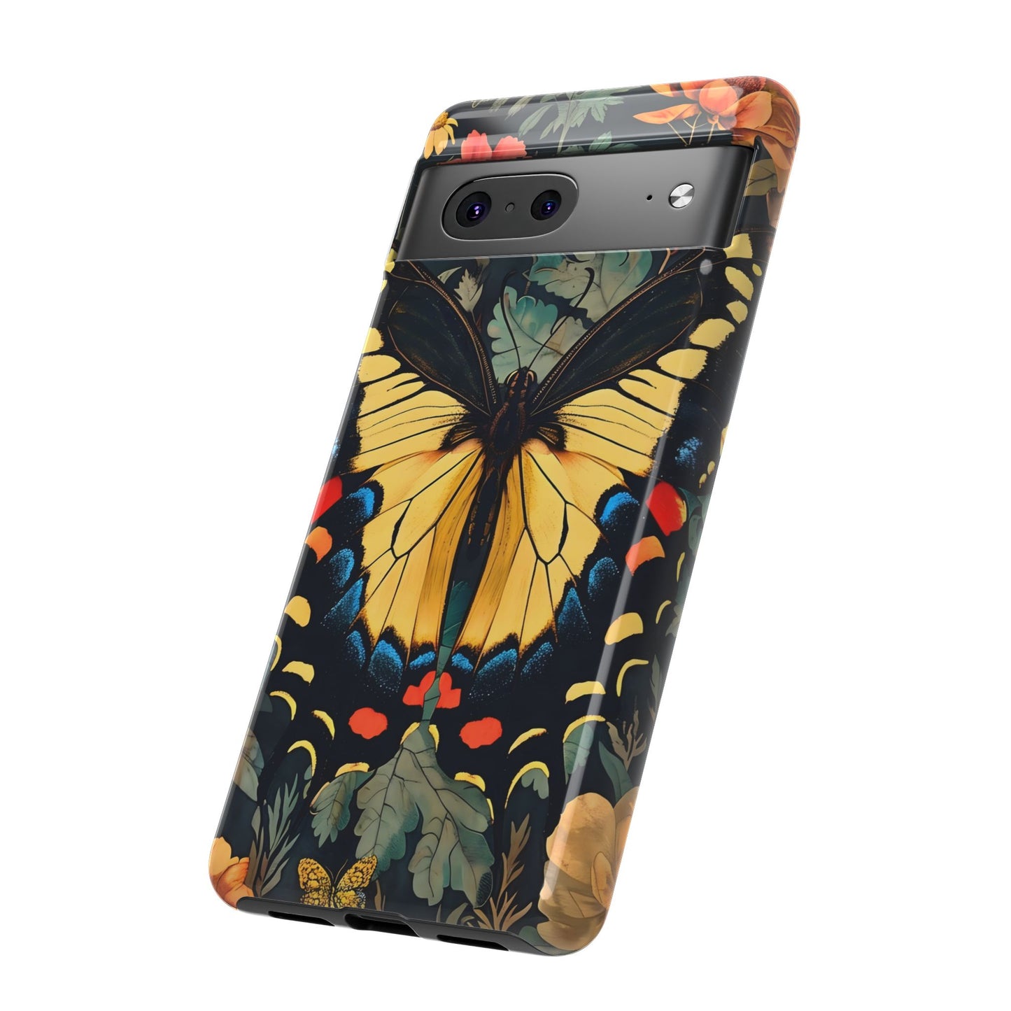 Butterfly Floral Phone Case, Art-inspire Tough Case, Gift for Nature Lovers, Butterfly Pattern Cover, Eco-Friendly Mobile Accessory