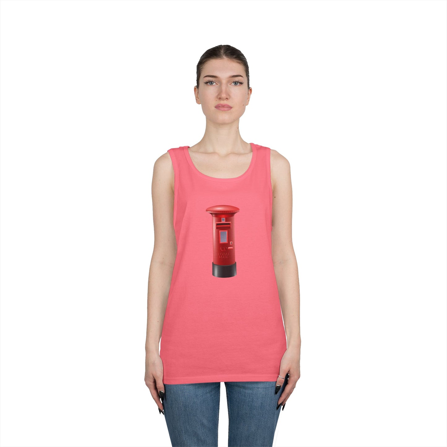 Unisex Heavy Cotton Tank Top - Classic UK Royal Mailbox Design - British Postbox Icon