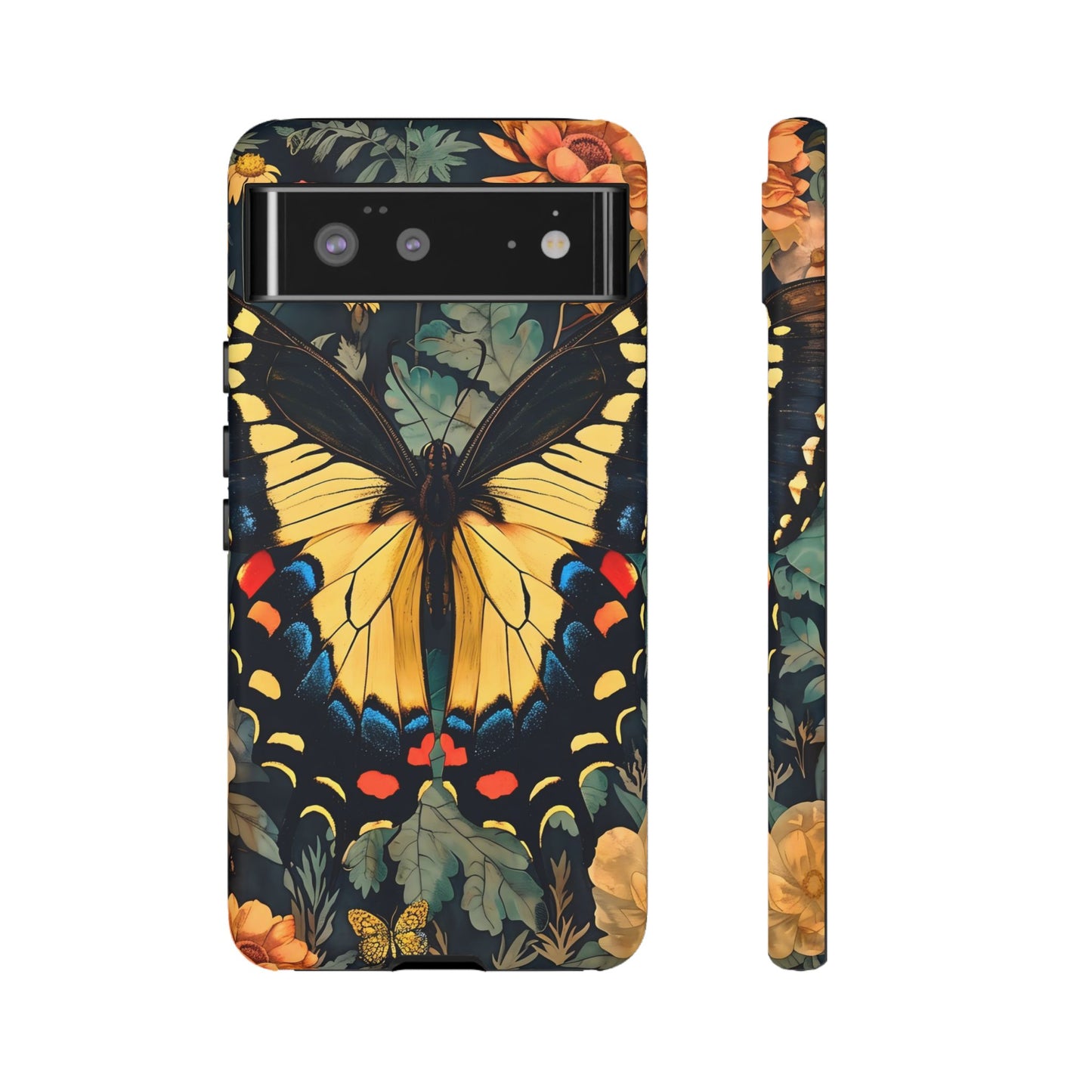 Butterfly Floral Phone Case, Art-inspire Tough Case, Gift for Nature Lovers, Butterfly Pattern Cover, Eco-Friendly Mobile Accessory