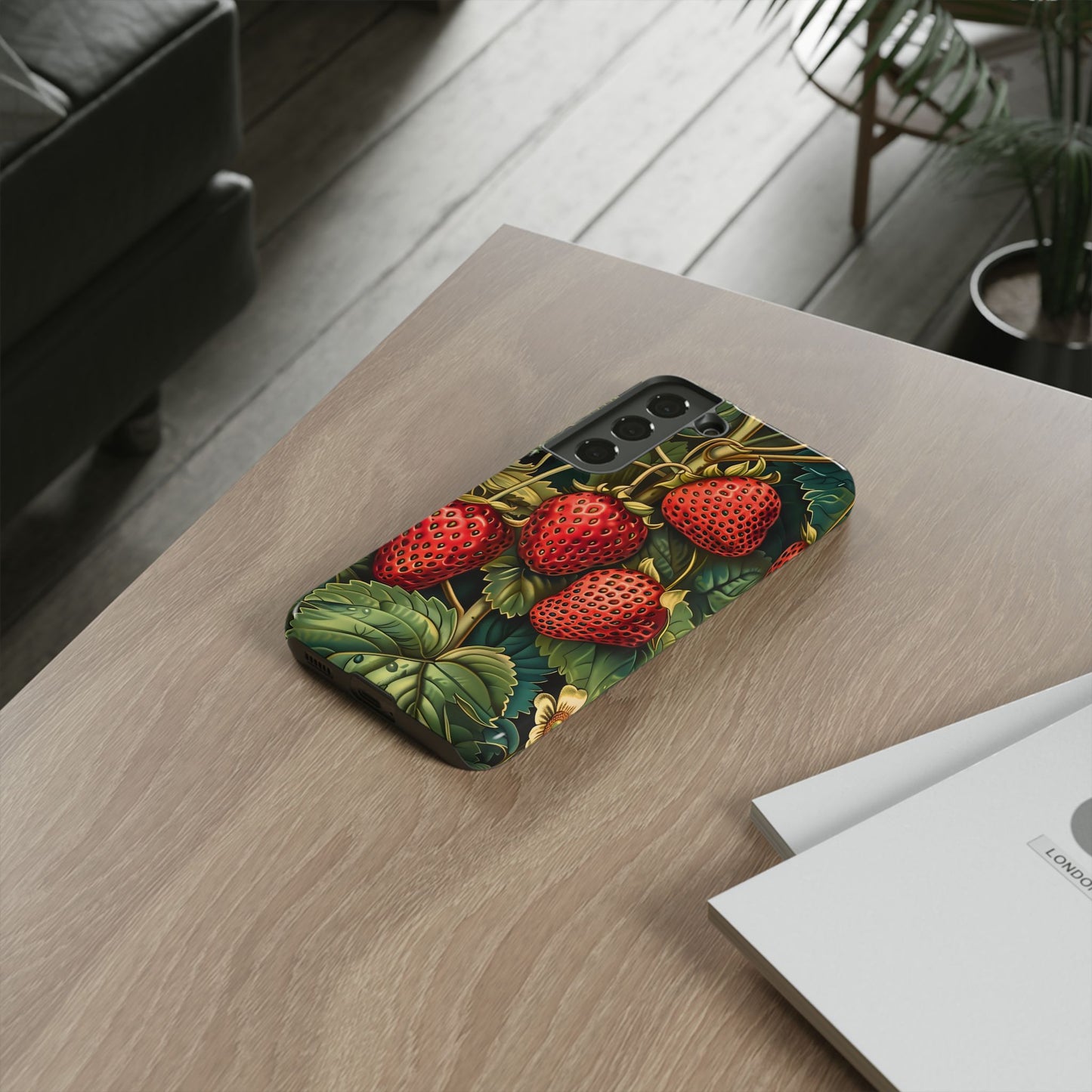 Strawberry Phone Case, Tough Berry Case, Floral Phone Cover, Cute Smartphone Shell, Nature-Inspired Gift