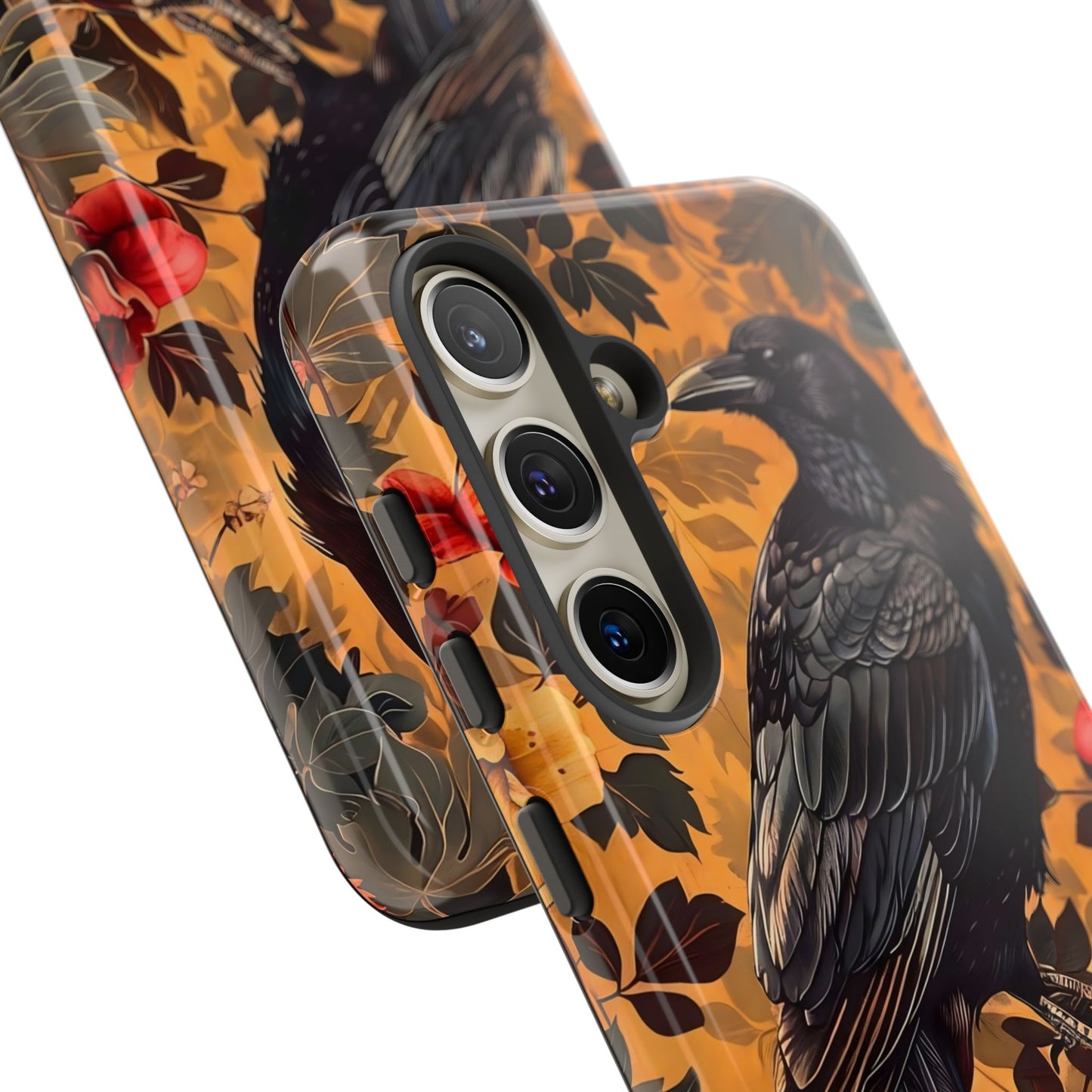 Raven Floral Phone Case - Tough Cases, Blackbird Decor, Gift for Nature Lovers, Bird Themed Accessories, Unique Phone Cover