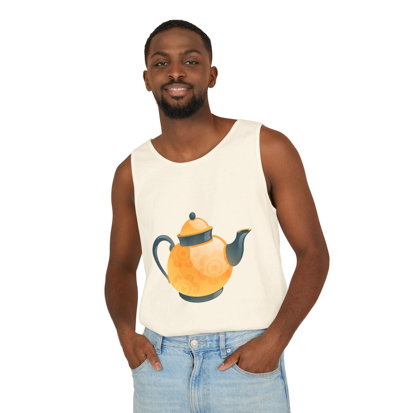 Unisex Garment-Dyed Tank Top - Classic British Tea Kettle - Timeless Elegance in Tea Time