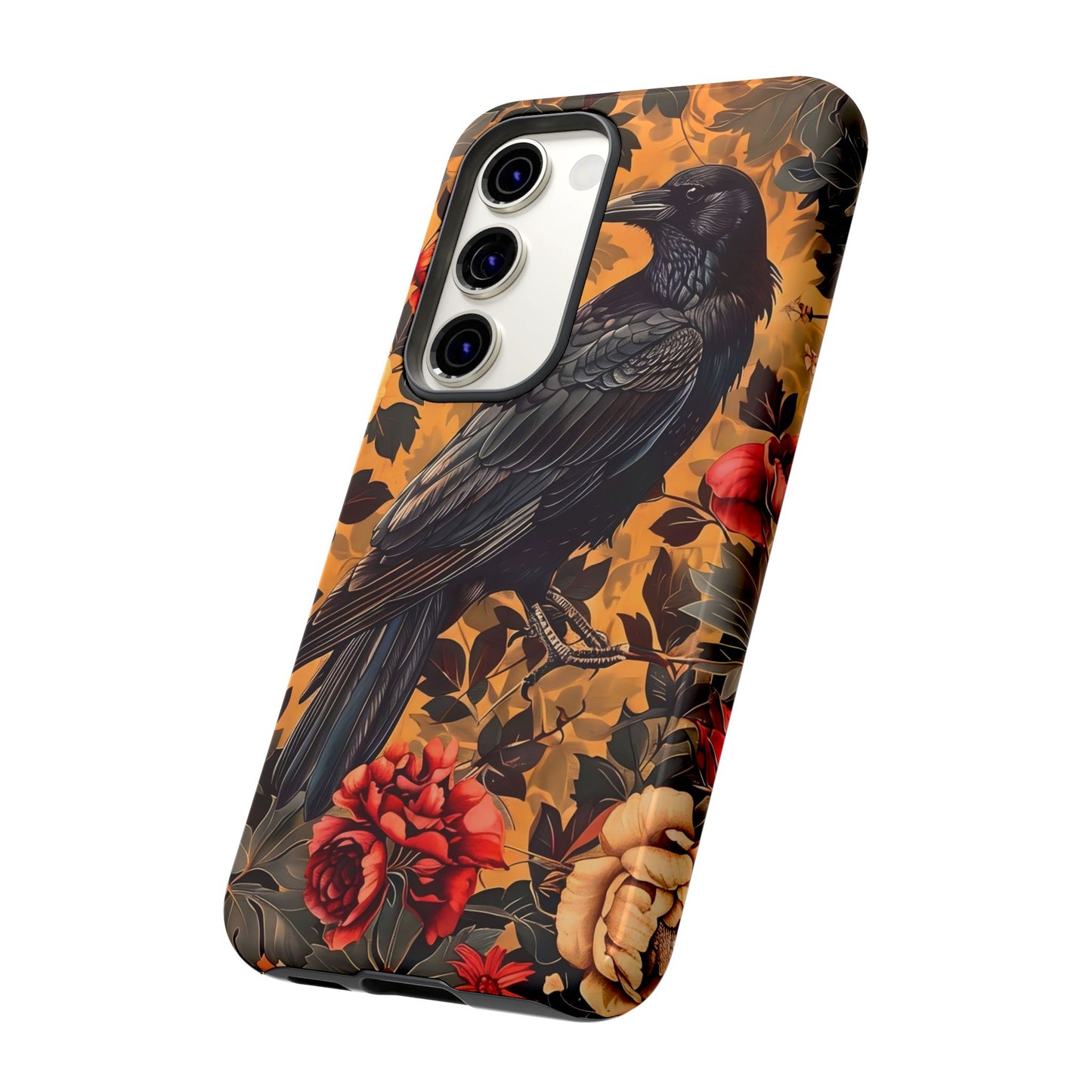 Raven Floral Phone Case - Tough Cases, Blackbird Decor, Gift for Nature Lovers, Bird Themed Accessories, Unique Phone Cover