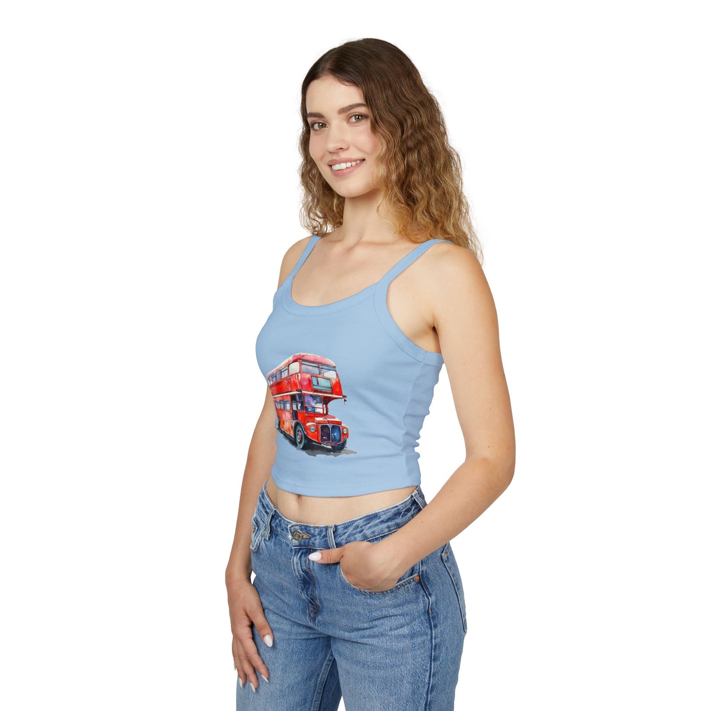 Women's Spaghetti Strap Tank Top - Classic London Double-Decker Bus Artwork