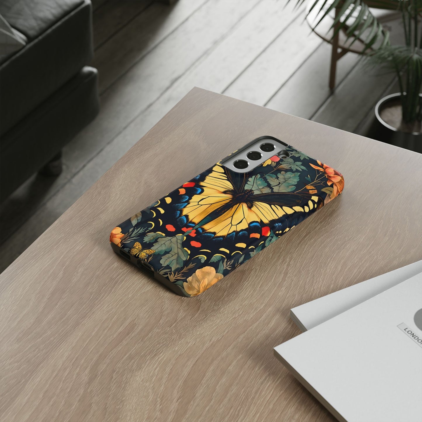 Butterfly Floral Phone Case, Art-inspire Tough Case, Gift for Nature Lovers, Butterfly Pattern Cover, Eco-Friendly Mobile Accessory