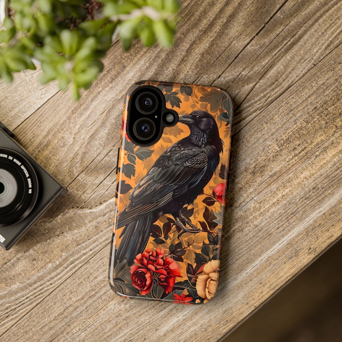 Raven Floral Phone Case - Tough Cases, Blackbird Decor, Gift for Nature Lovers, Bird Themed Accessories, Unique Phone Cover