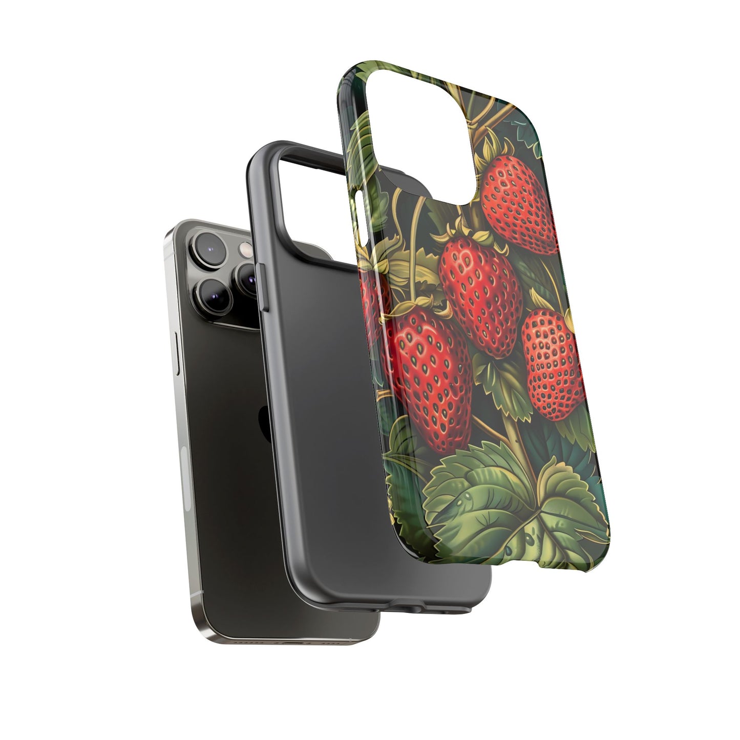 Strawberry Phone Case, Tough Berry Case, Floral Phone Cover, Cute Smartphone Shell, Nature-Inspired Gift