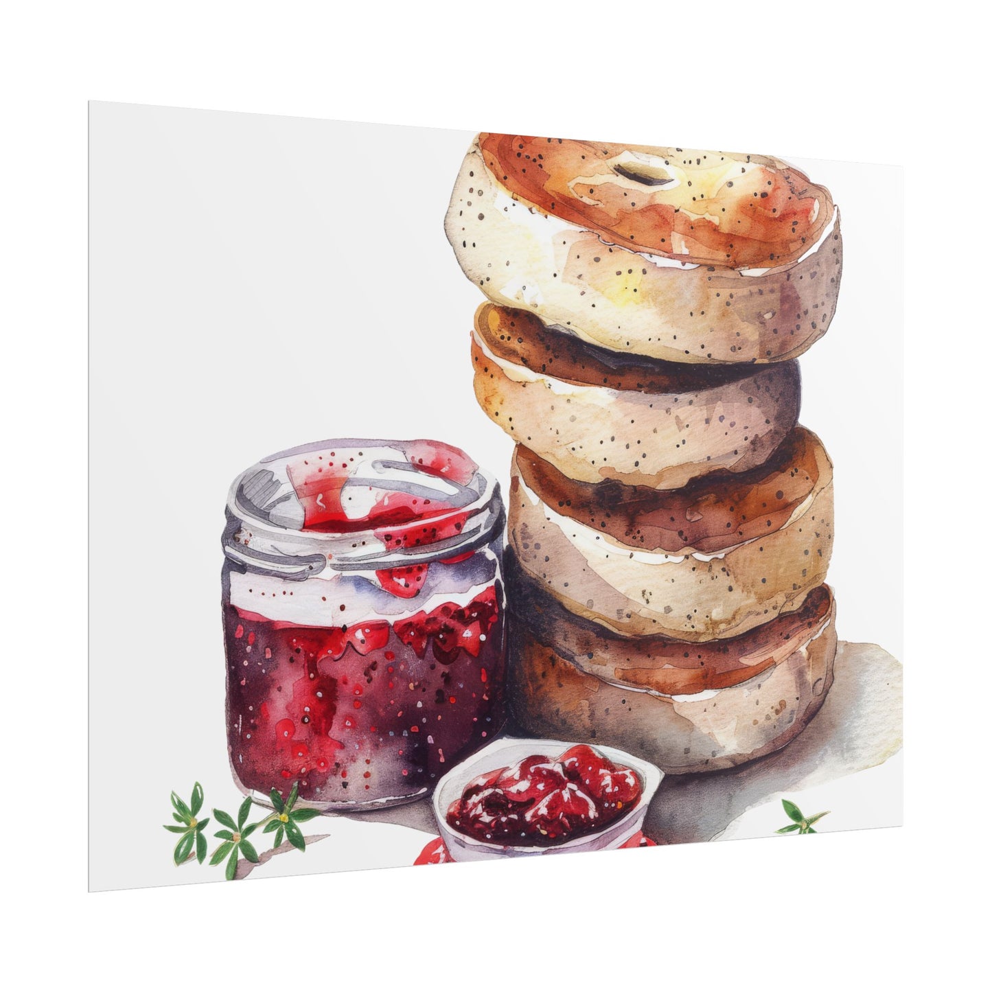 Breakfast Bagel Art Print, Foodie Decor, Kitchen Wall Art, Rolled Poster, Unique Food Gift, Home Cooking Decor