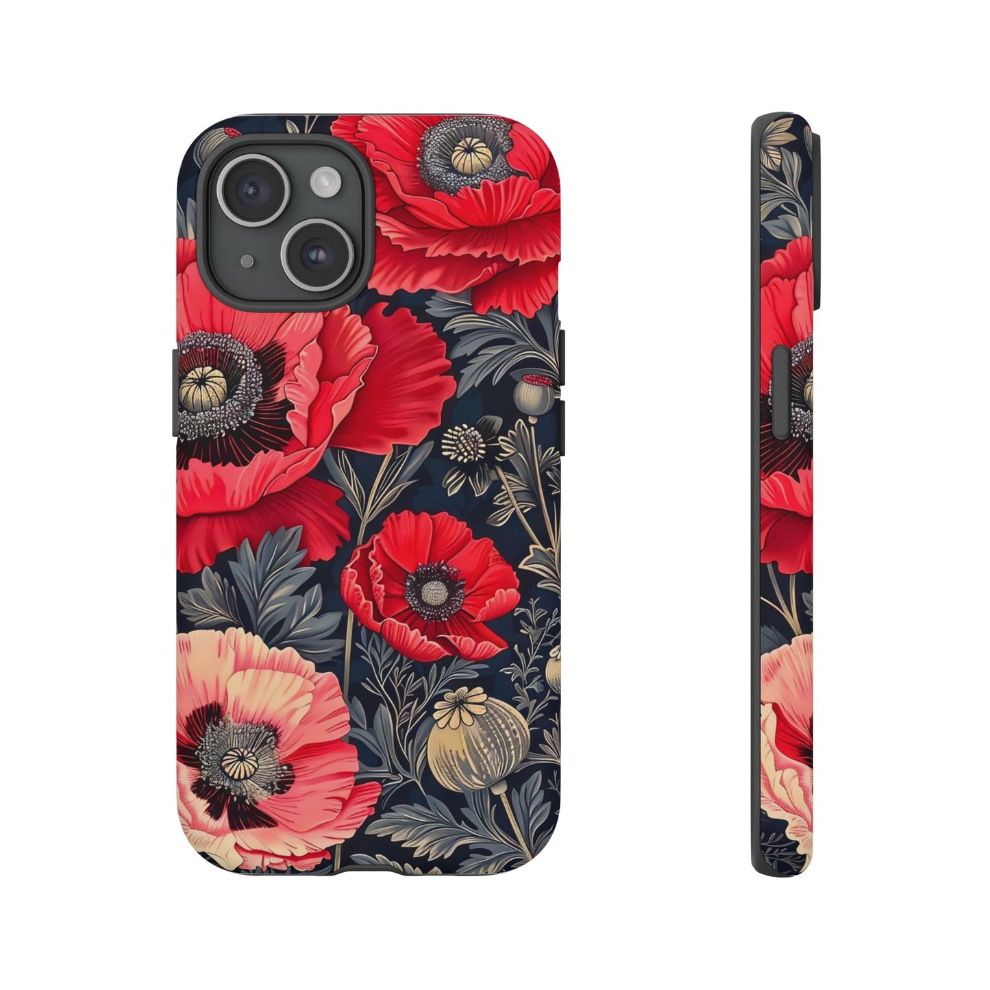Floral Phone Case with Artistic Poppies, Tough Cases, Flower Design, Nature Lover Gift, Customizable Mobile Cover, Stylish Phone Accessories