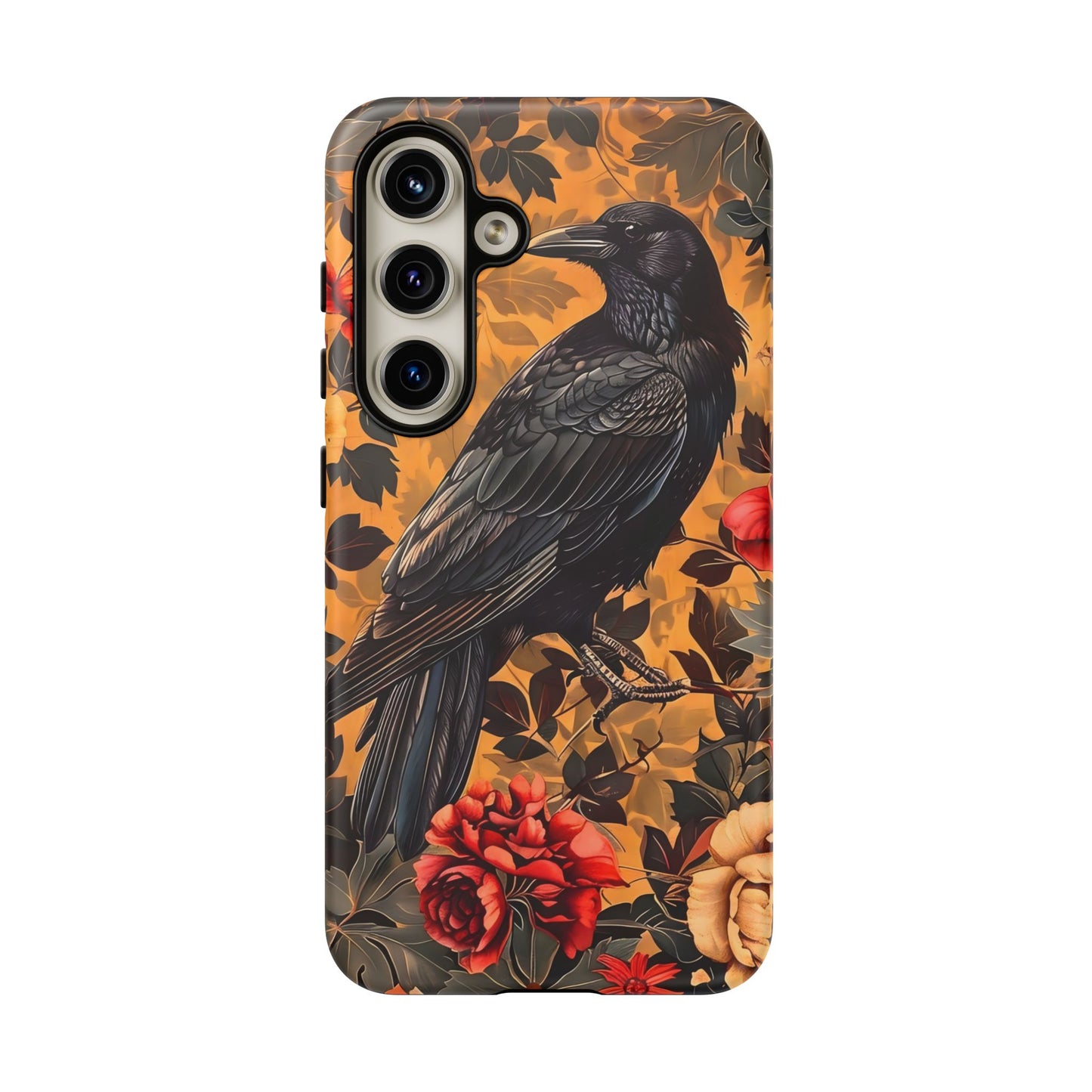 Raven Floral Phone Case - Tough Cases, Blackbird Decor, Gift for Nature Lovers, Bird Themed Accessories, Unique Phone Cover