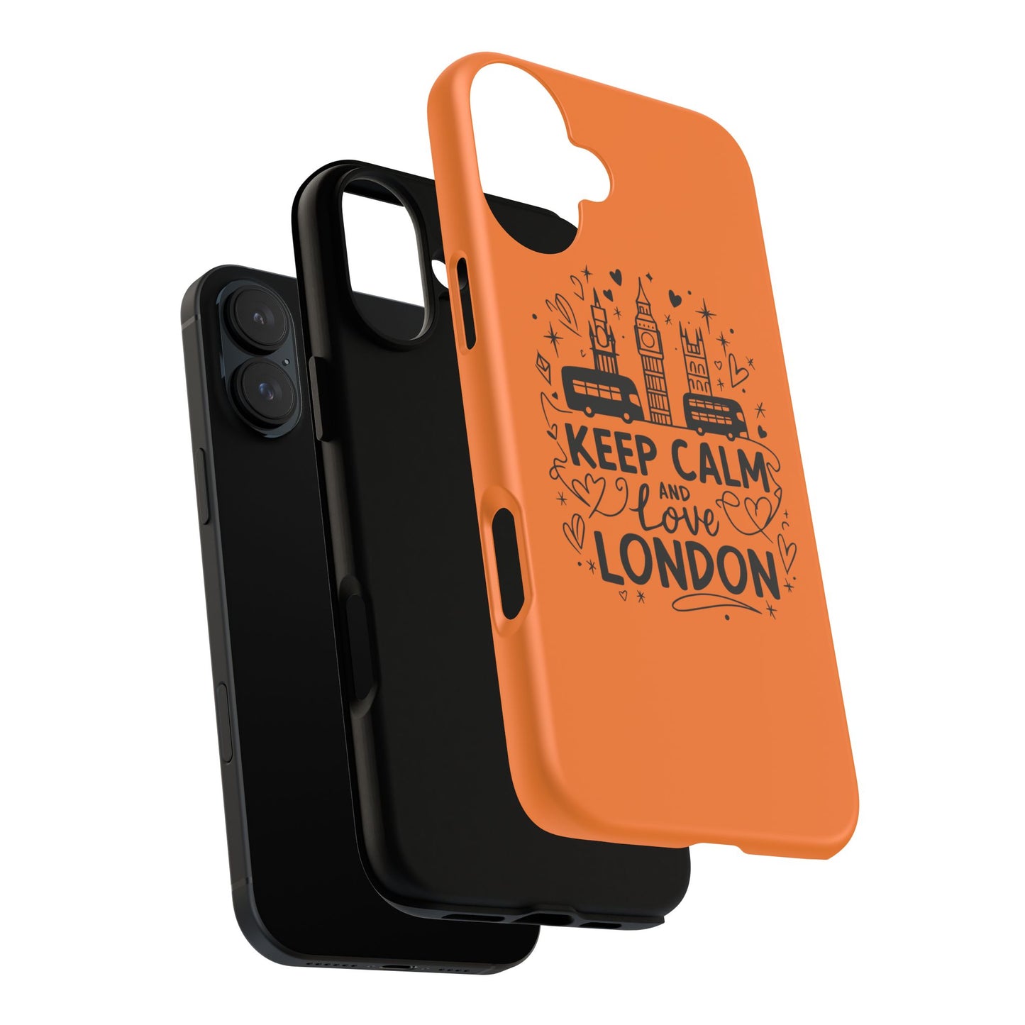 London-Themed Phone Case: Keep Calm and Love London, UK Souvenir, Travel Gift, City Lover, Smartphone Accessories, Orange Design