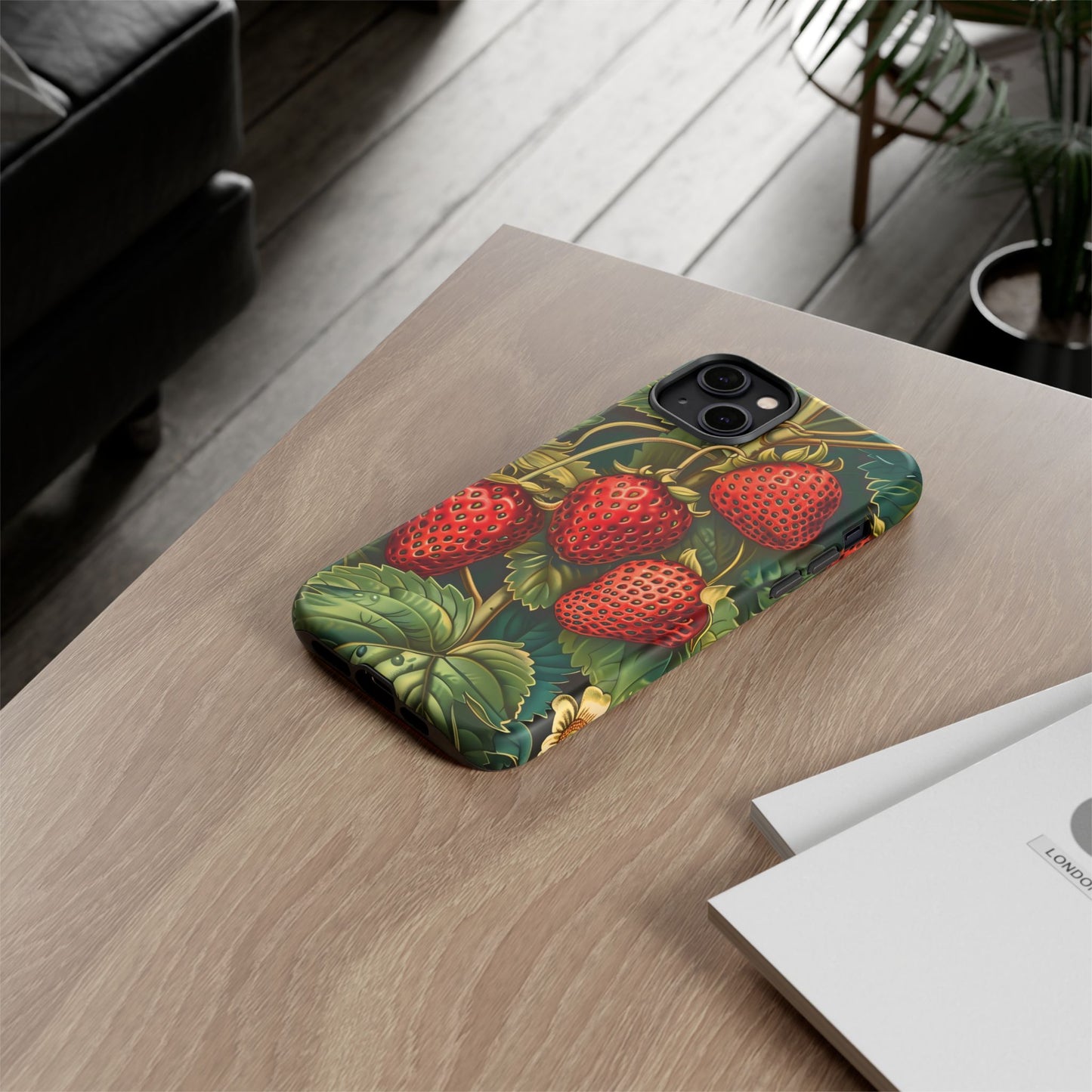 Strawberry Phone Case, Tough Berry Case, Floral Phone Cover, Cute Smartphone Shell, Nature-Inspired Gift