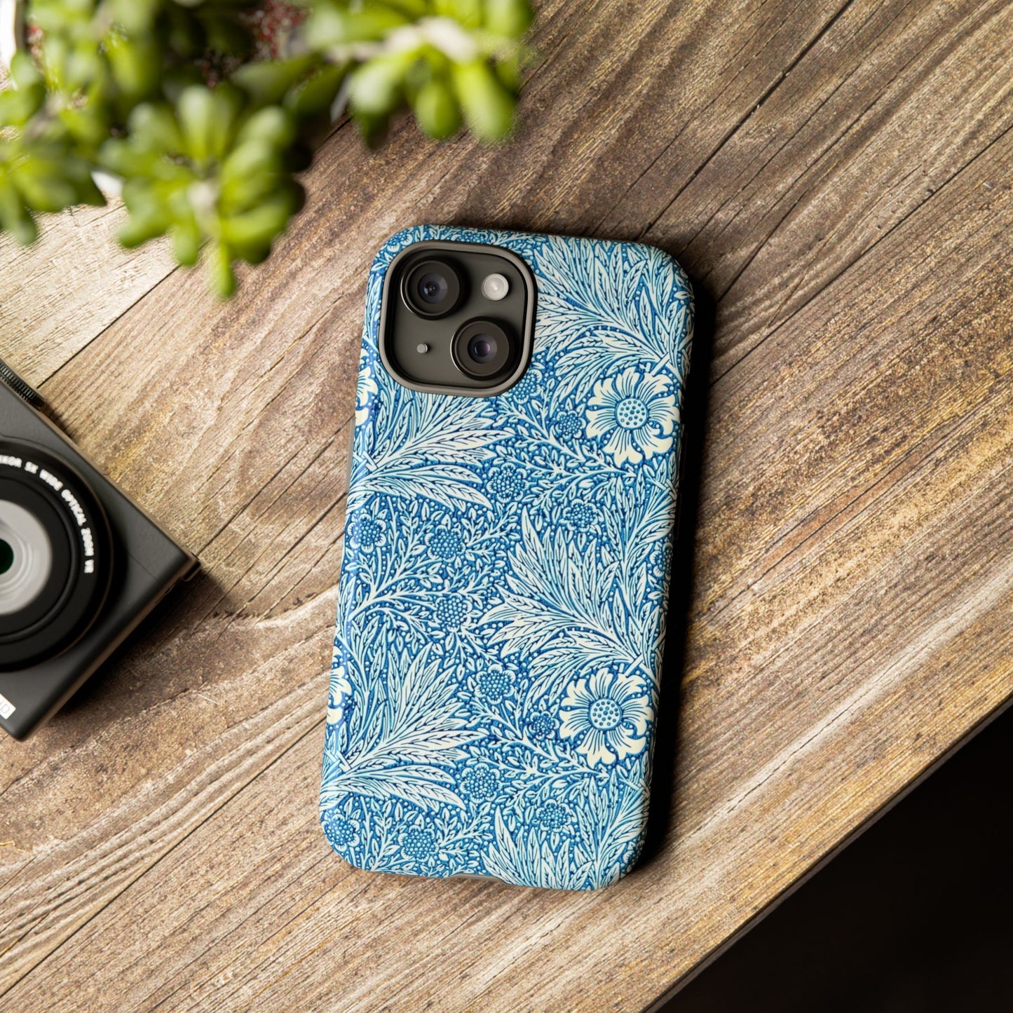 Stylish Phone Case, Tough Floral Phone Cover, Fashionable Tech Accessory, Gift for Her, Blue Flower Design