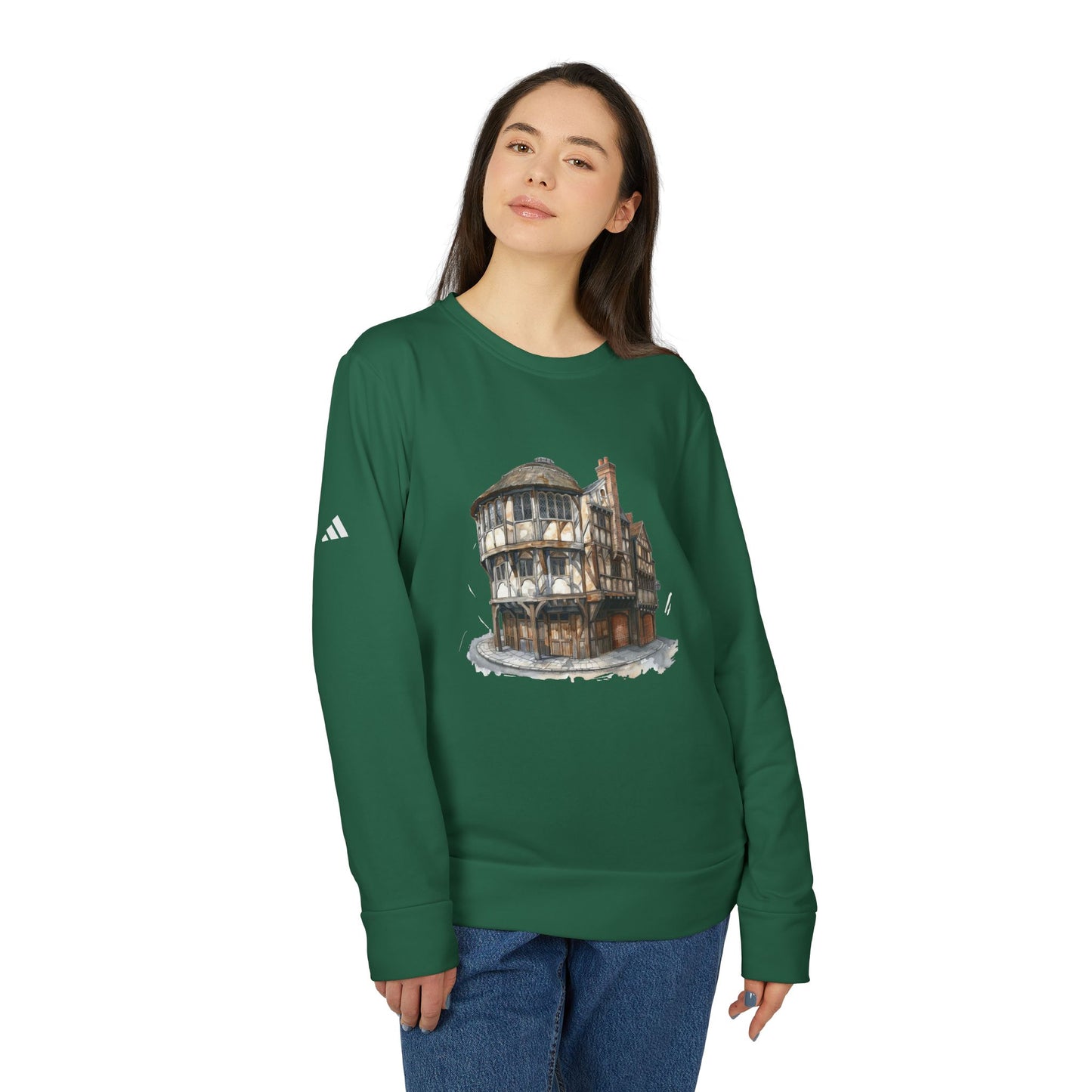 Adidas Unisex Fleece Crewneck Sweatshirt - Historic Architecture Design - British Royal Pub