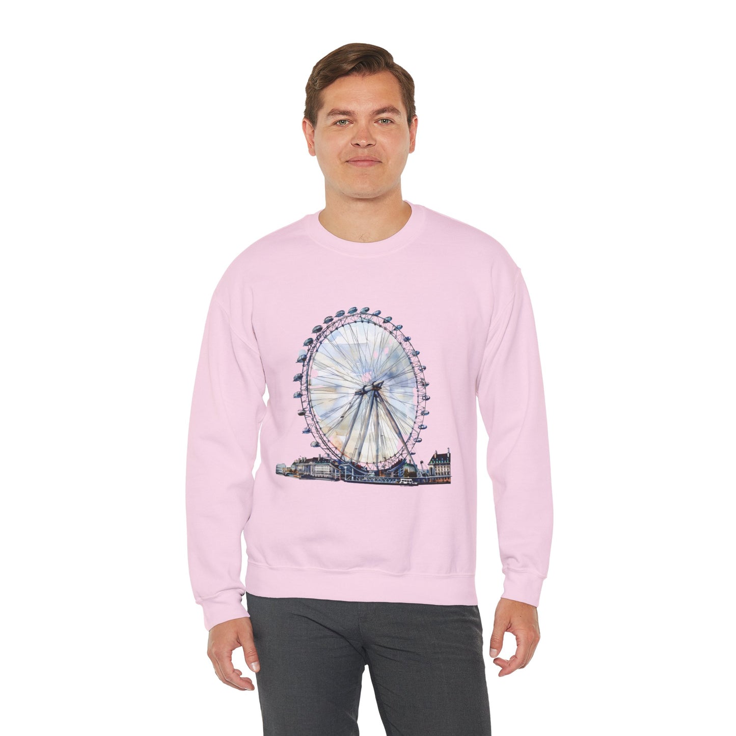 Unisex Heavy Blend™ Crewneck Sweatshirt Relaxed - London Eye Ferris Wheel and Cityscape View