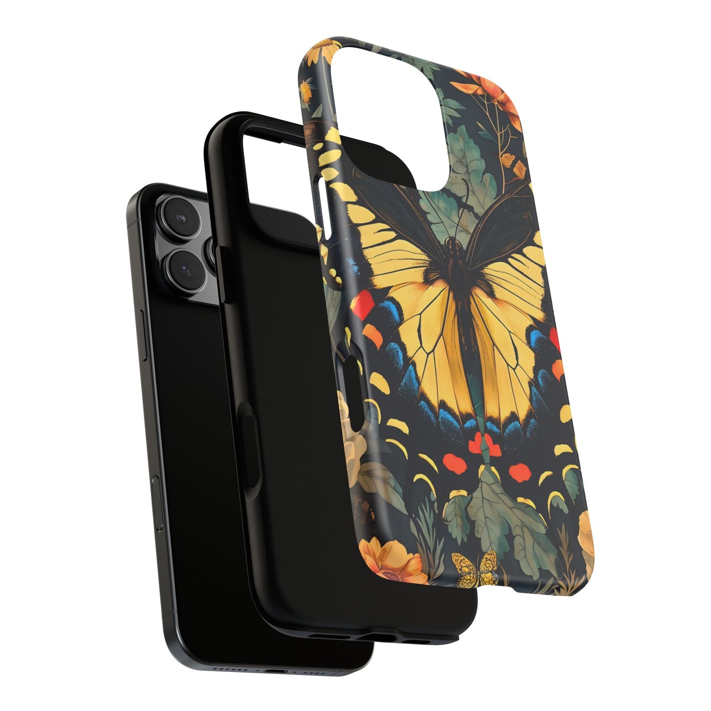 Butterfly Floral Phone Case, Art-inspire Tough Case, Gift for Nature Lovers, Butterfly Pattern Cover, Eco-Friendly Mobile Accessory